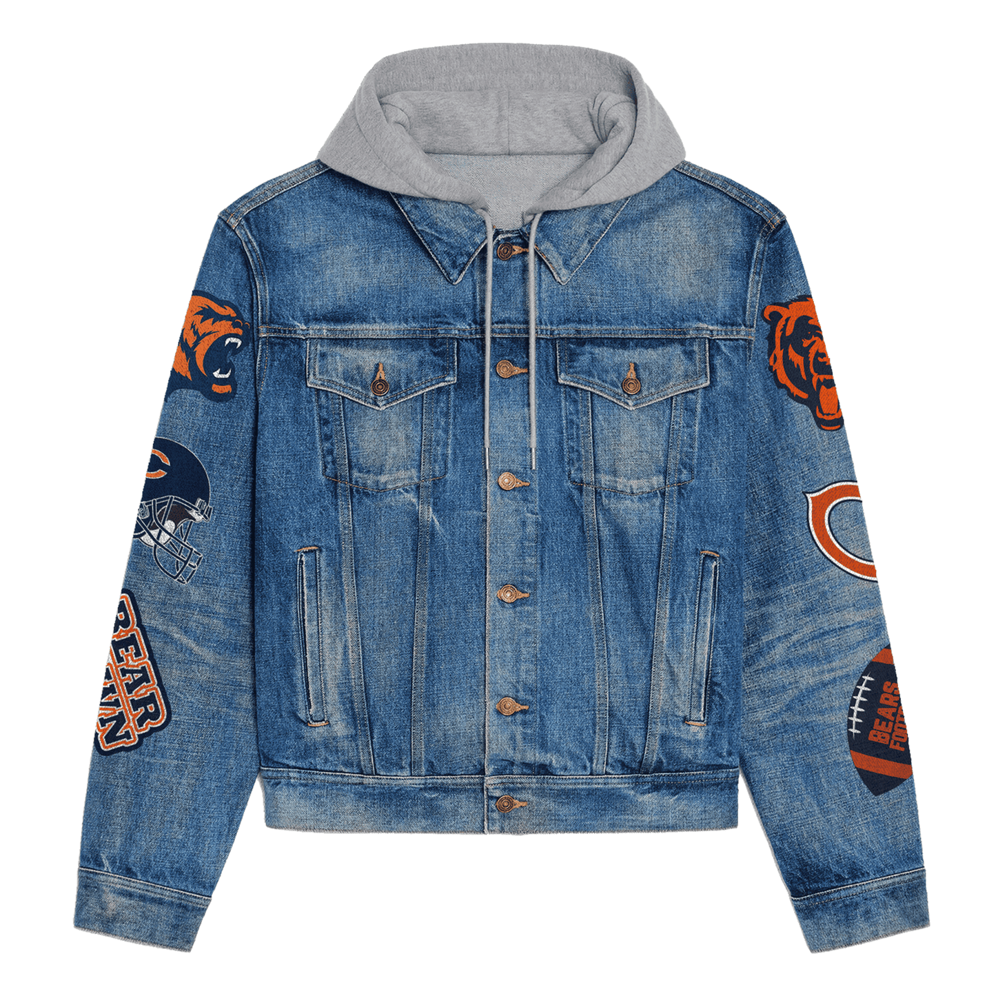 Chicago Bears Premium Hooded Denim Jacket New Collection AZBTHDJ000101