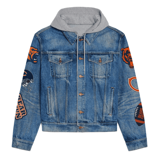 Chicago Bears Premium Hooded Denim Jacket New Collection AZBTHDJ000101
