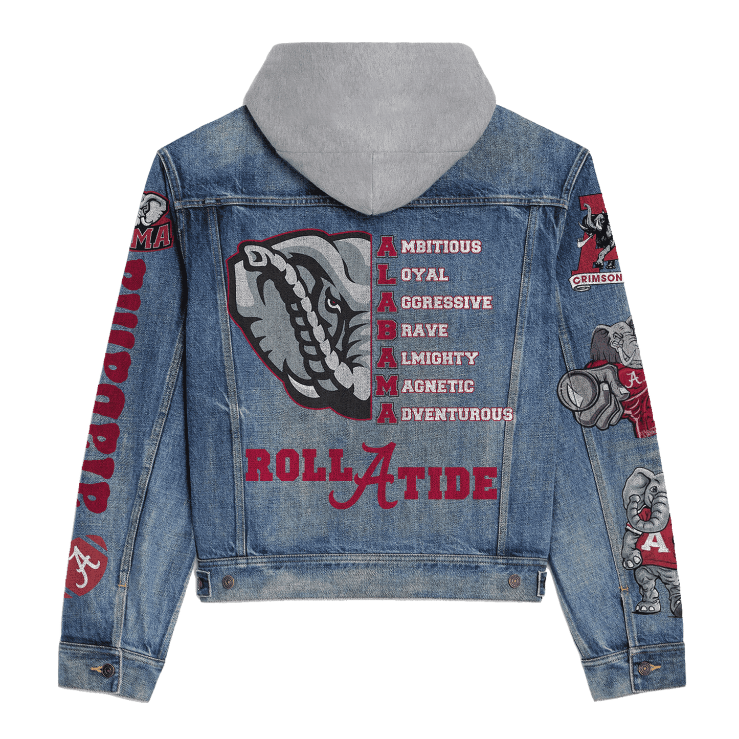 Abama Crimson Tide  Premium Hooded Denim Jacket New Collection AZBTHDJ000349
