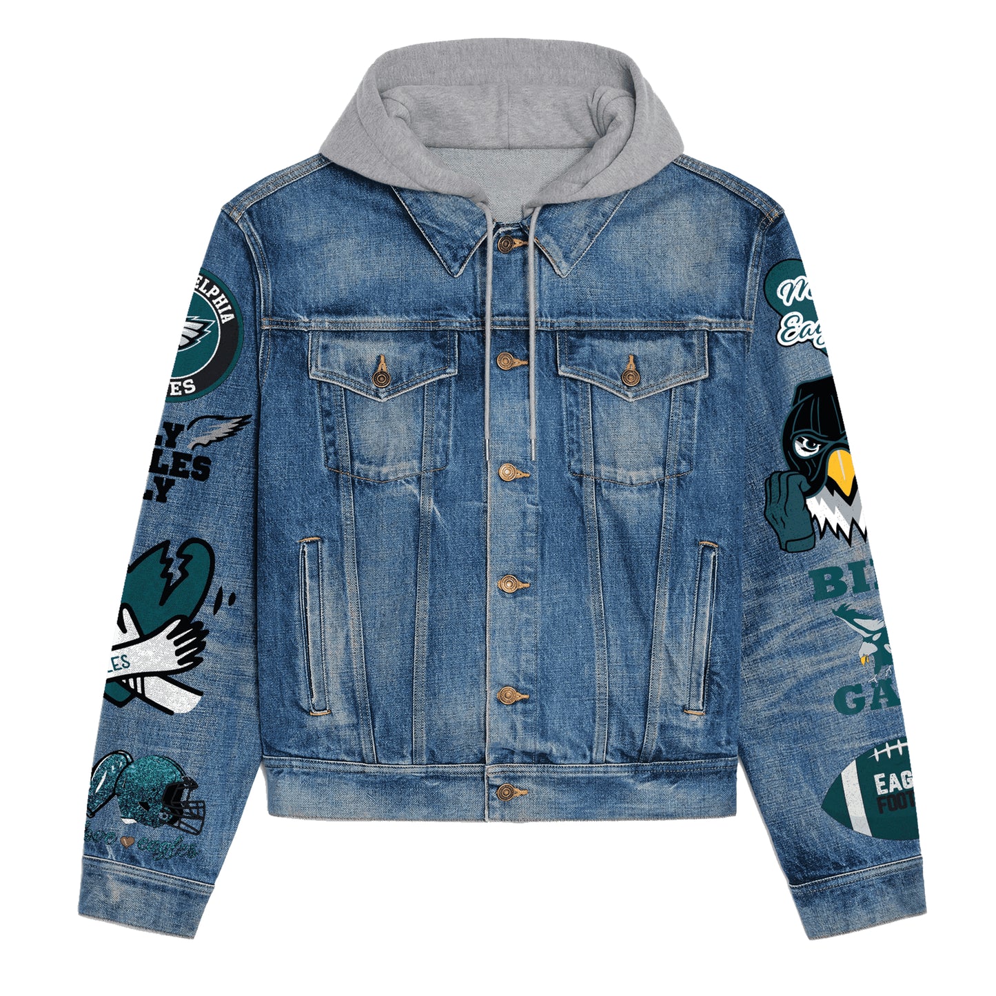 Philadelphia Eagles Premium Hooded Denim Jacket New Collection AZBTHDJ000102