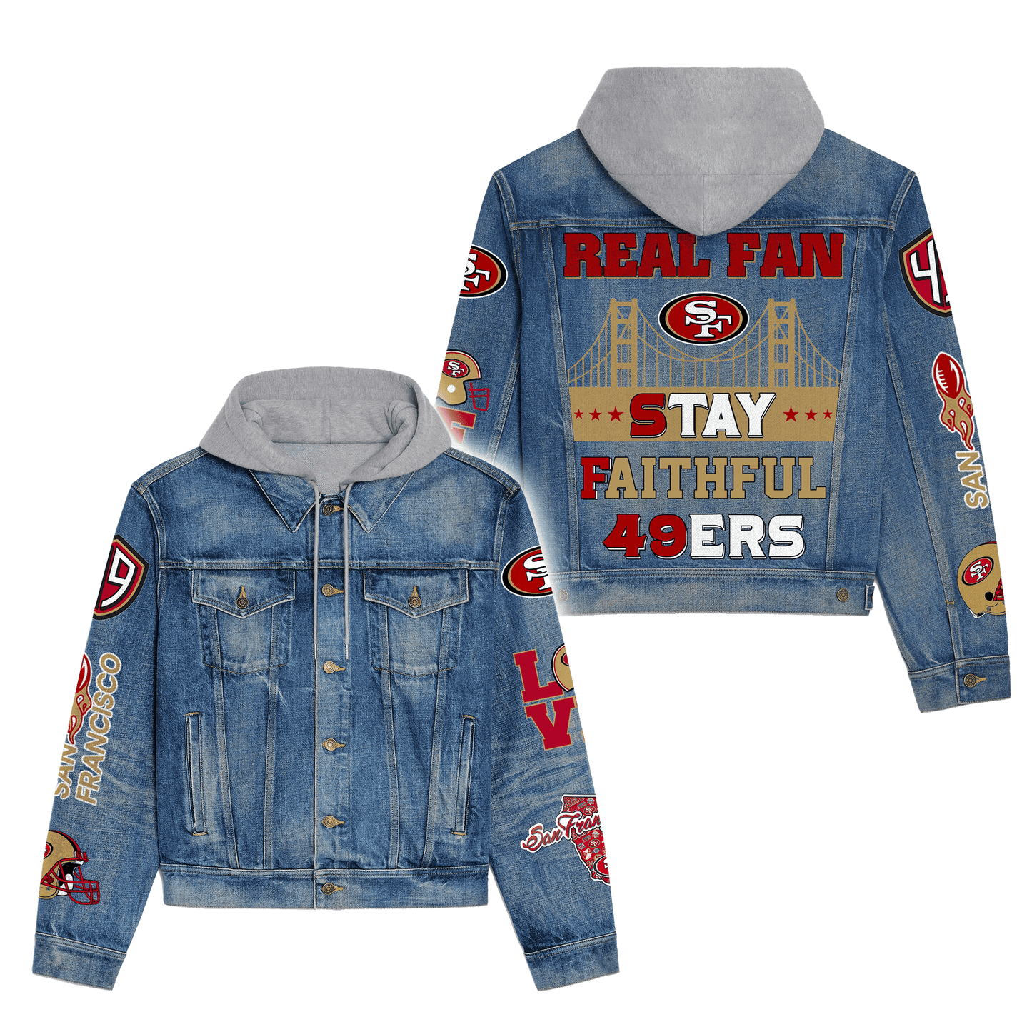 San Francisco 49ers Premium Hooded Denim Jacket New Collection AZBTHDJ000158