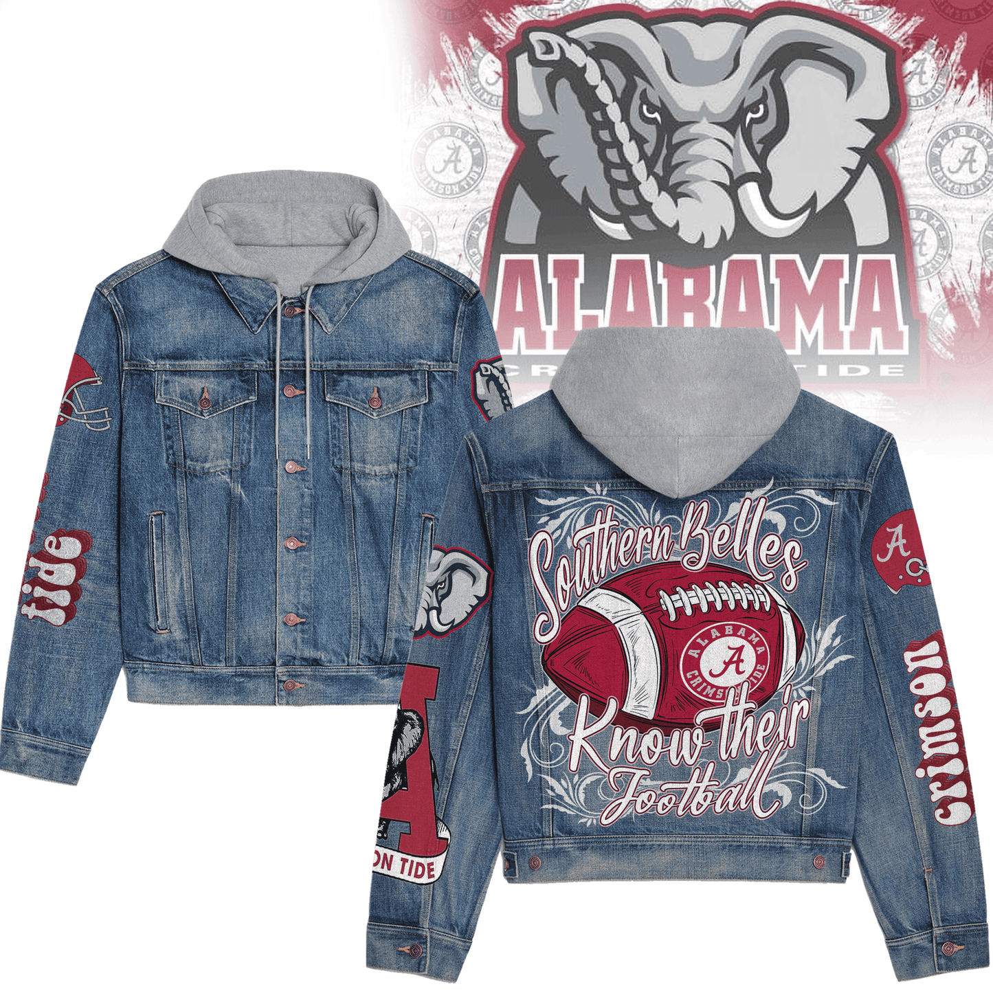 Abama Crimson Tide  Premium Hooded Denim Jacket New Collection AZBTHDJ000383