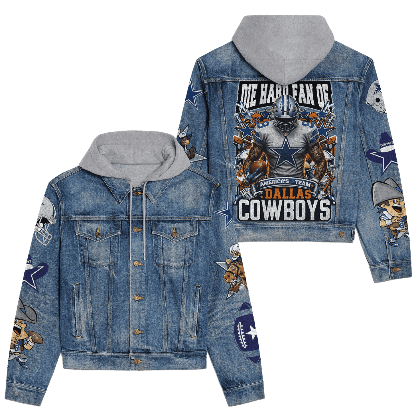 Dallas Cowboys Premium Hooded Denim Jacket New Collection AZBTHDJ000167