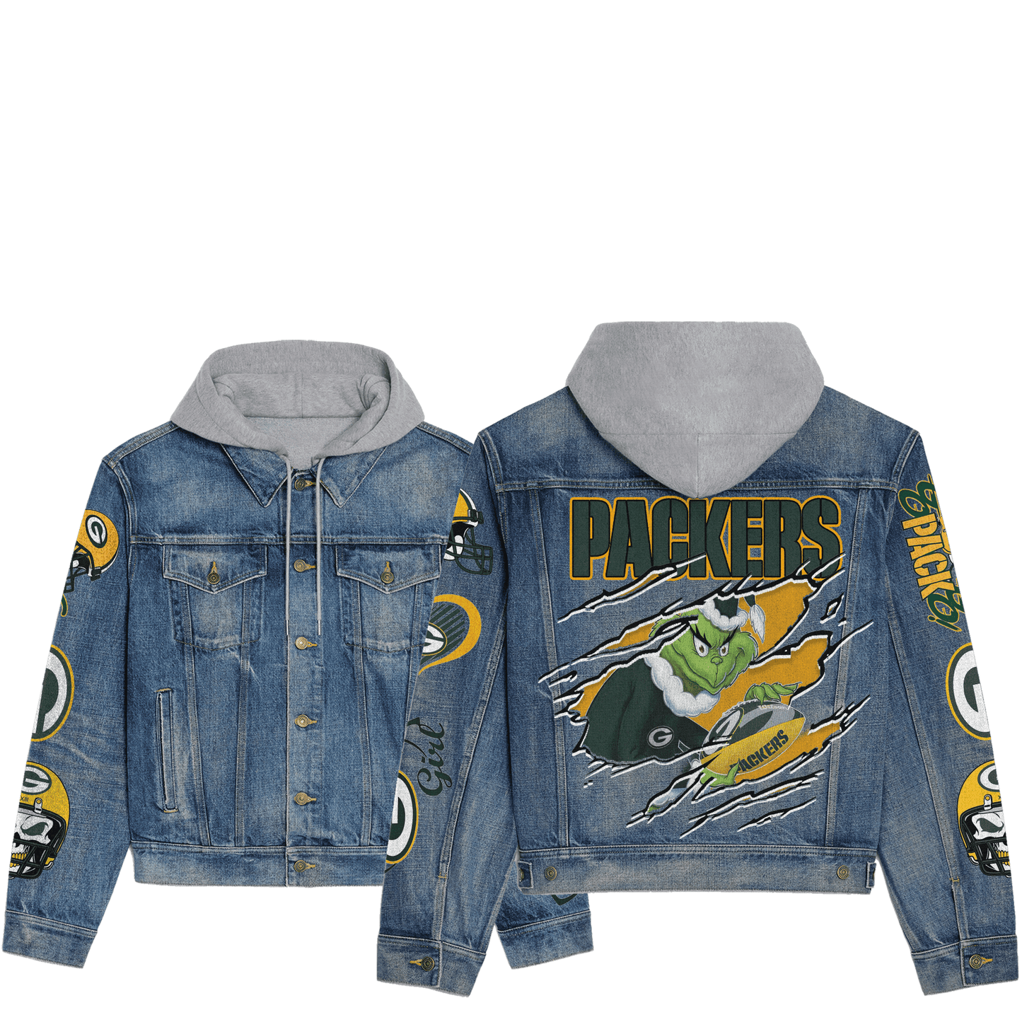 Green Bay Packers Premium Hooded Denim Jacket New Collection AZBTHDJ000168