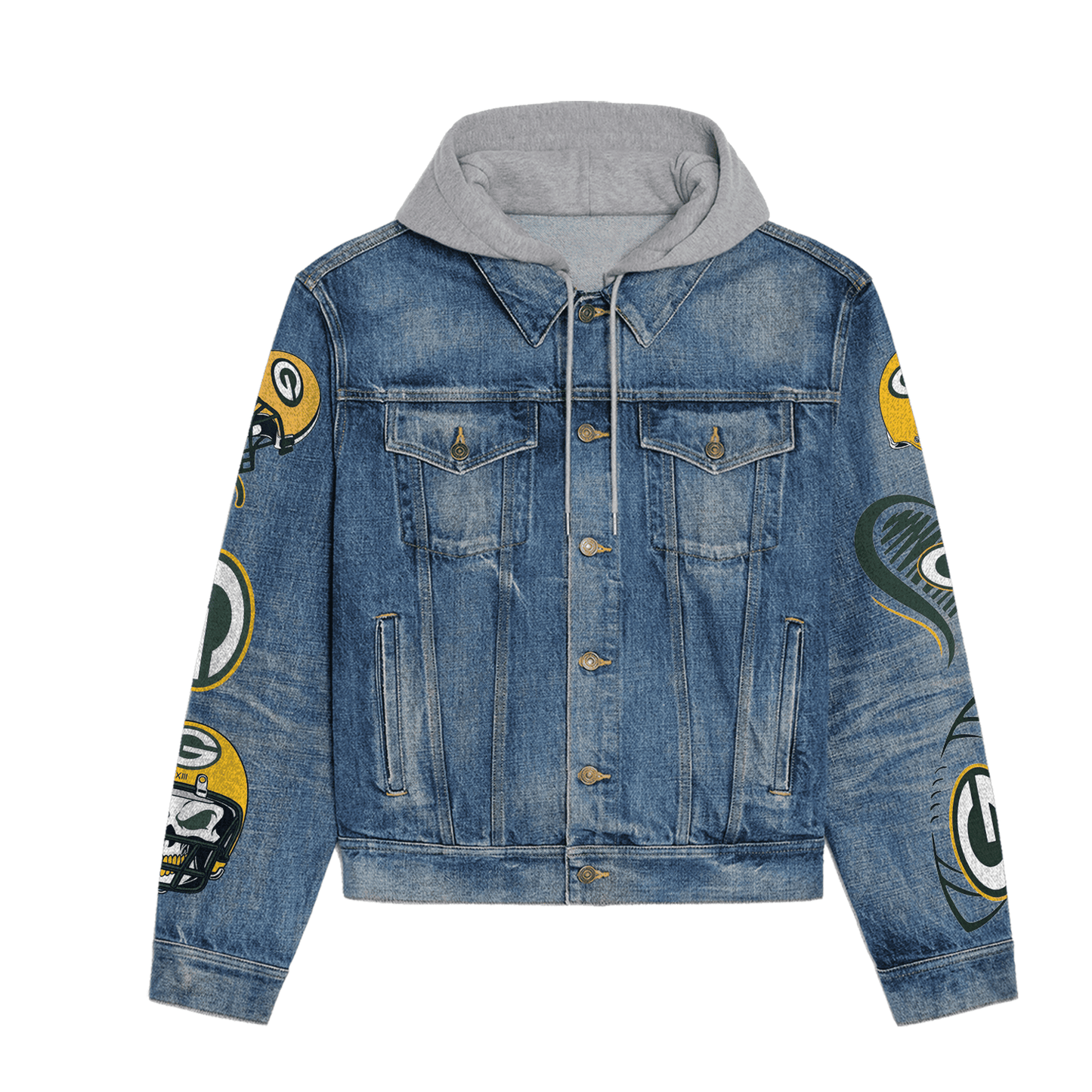 Green Bay Packers Premium Hooded Denim Jacket New Collection AZBTHDJ000168