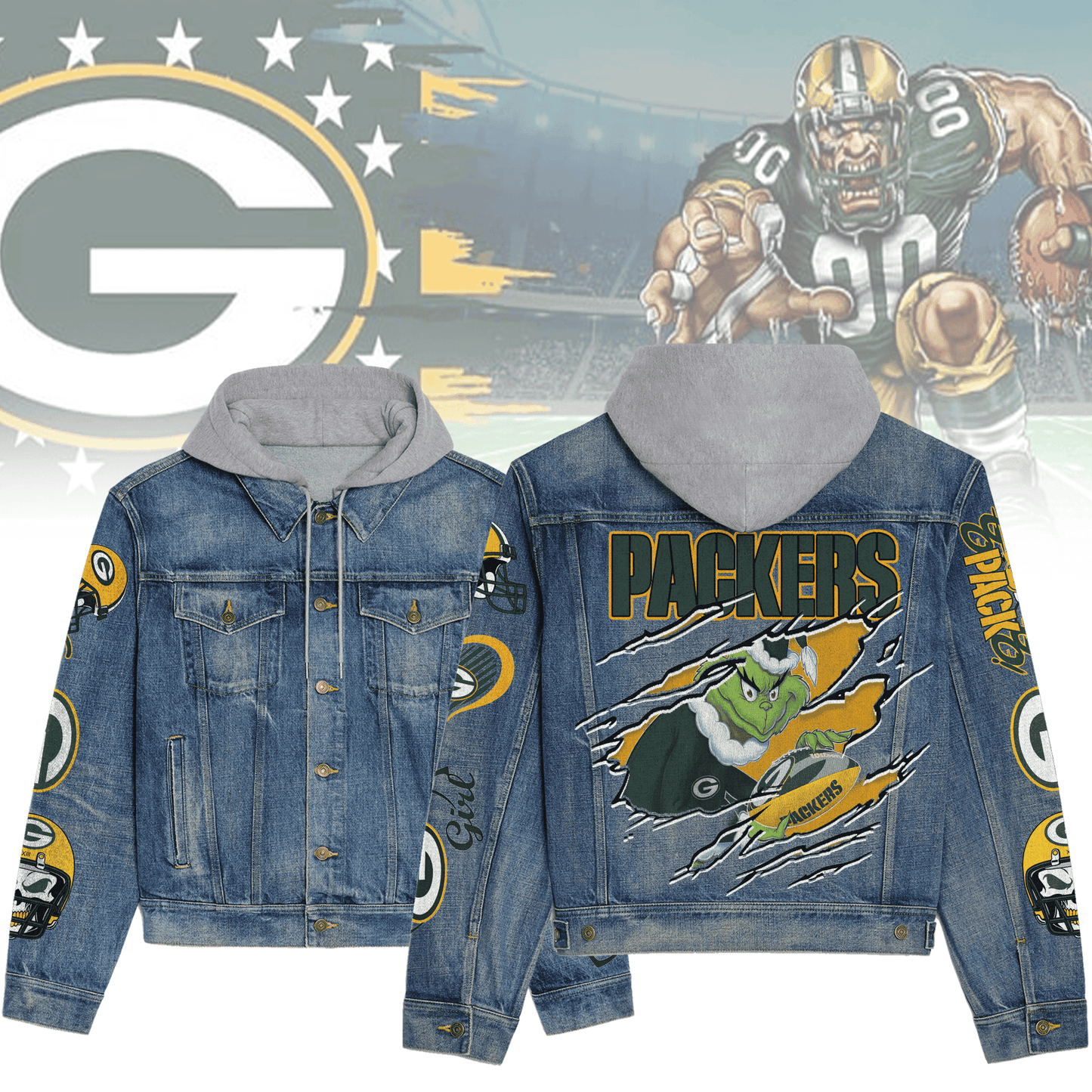 Green Bay Packers Premium Hooded Denim Jacket New Collection AZBTHDJ000168