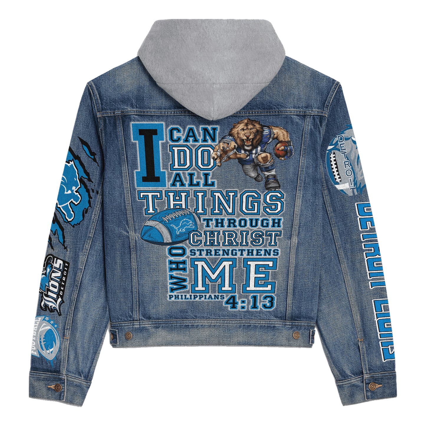 Detroit Lions Premium Hooded Denim Jacket New Collection AZBTHDJ000105