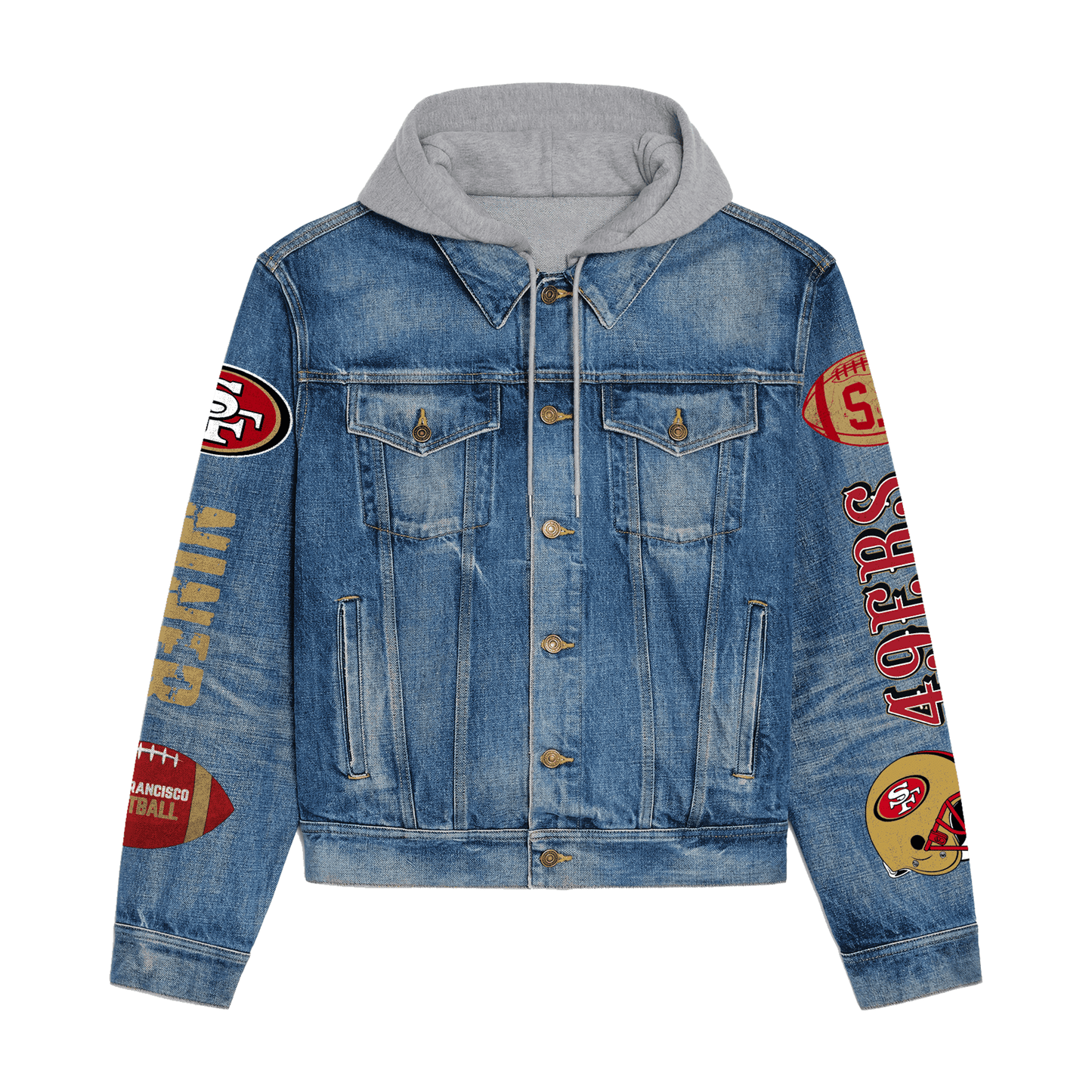 San Francisco 49ers Premium Hooded Denim Jacket New Collection AZBTHDJ000104
