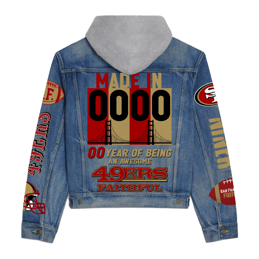 San Francisco 49ers Premium Hooded Denim Jacket New Collection AZBTHDJ000104