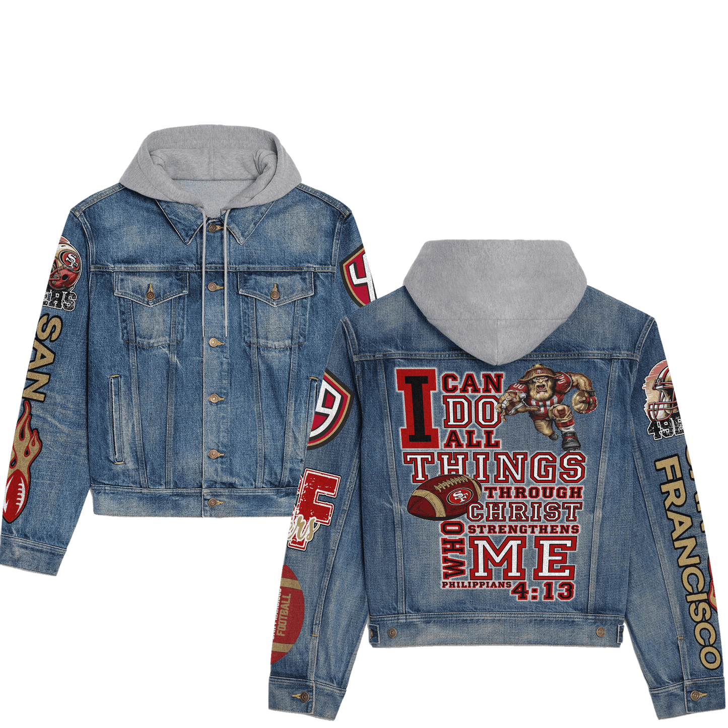 San Francisco 49ers Premium Hooded Denim Jacket New Collection AZBTHDJ000106