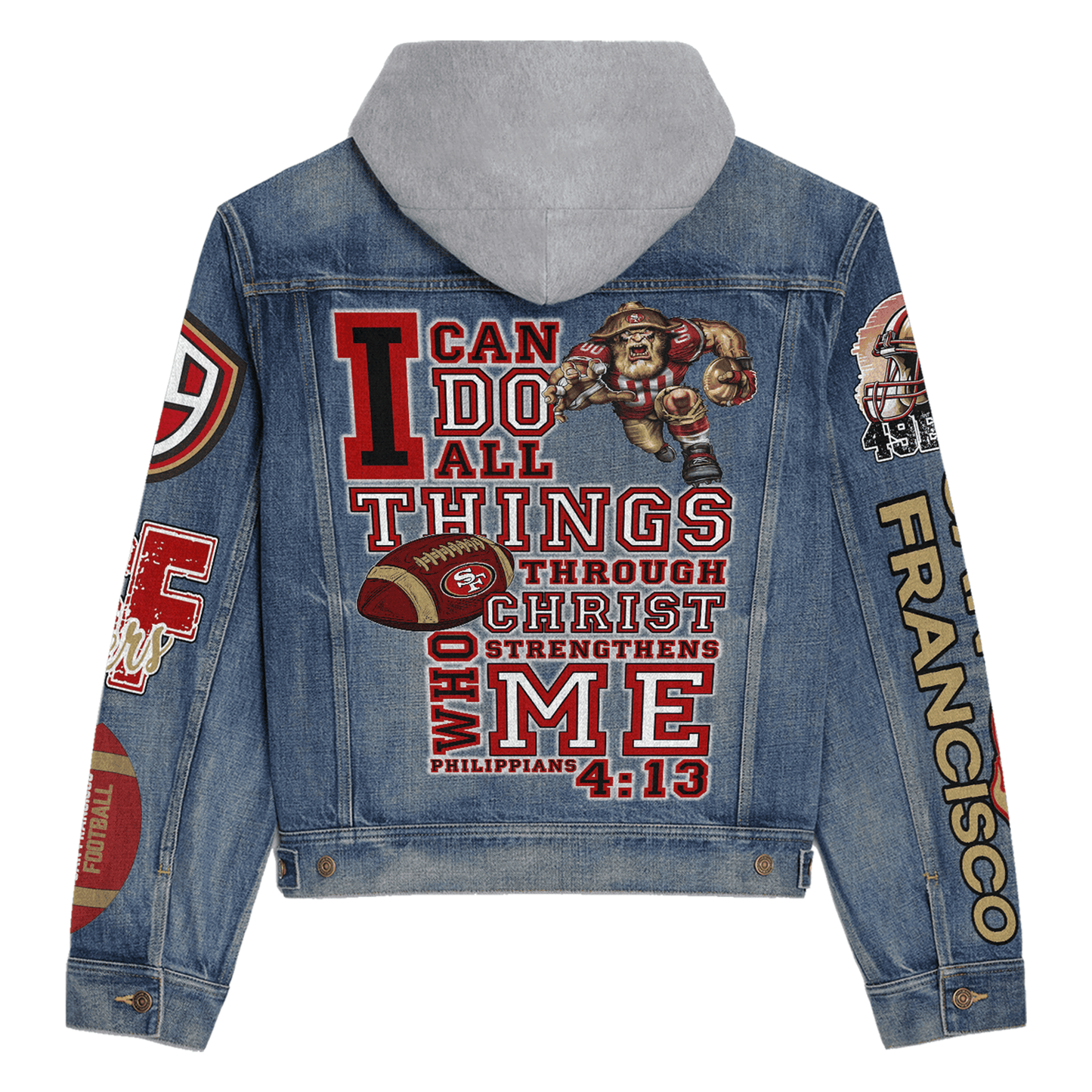 San Francisco 49ers Premium Hooded Denim Jacket New Collection AZBTHDJ000106