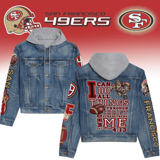 San Francisco 49ers Premium Hooded Denim Jacket New Collection AZBTHDJ000106