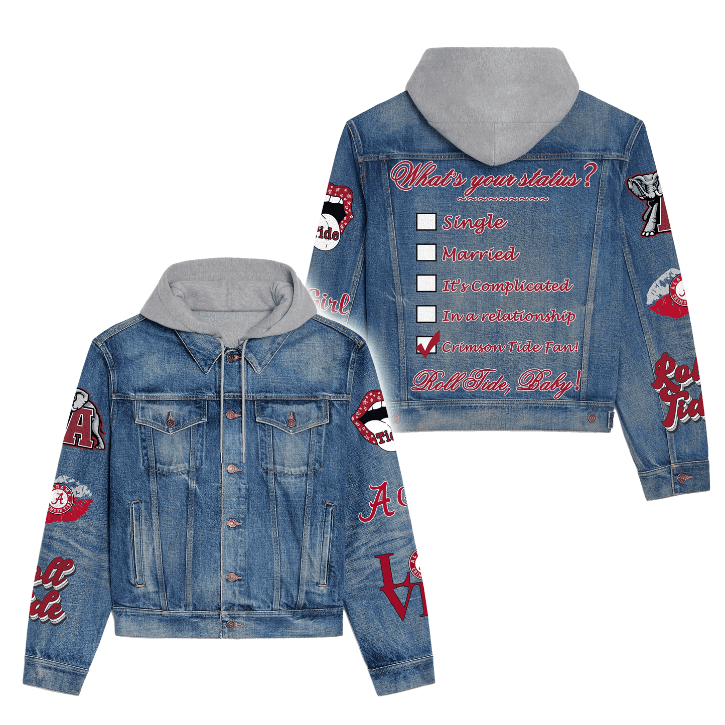 Abama Crimson Tide  Premium Hooded Denim Jacket New Collection AZBTHDJ000353