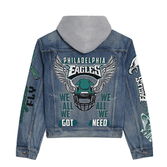 Philadelphia Eagles Premium Hooded Denim Jacket New Collection AZBTHDJ000109