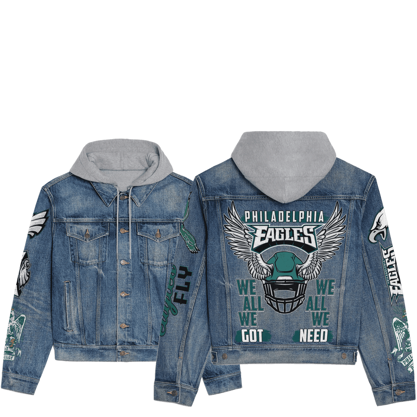 Philadelphia Eagles Premium Hooded Denim Jacket New Collection AZBTHDJ000109