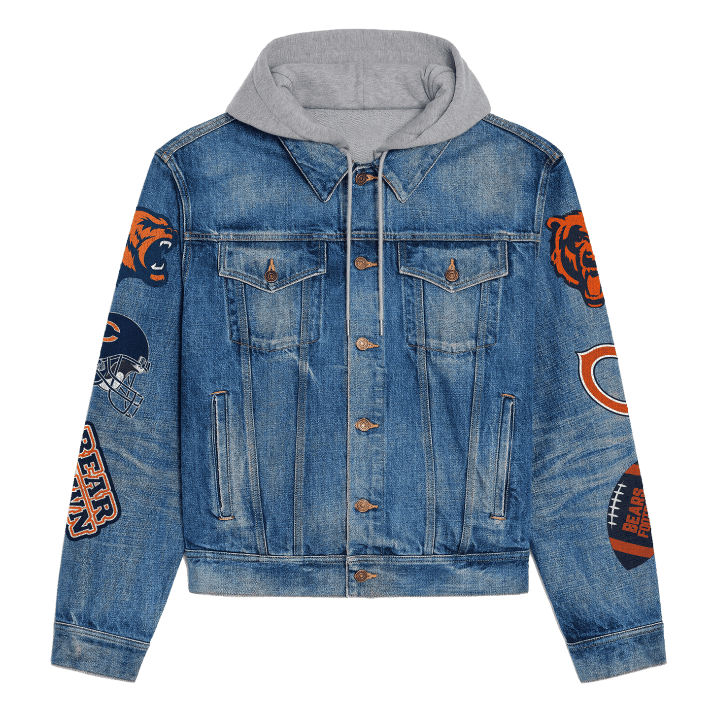Chicago Bears Premium Hooded Denim Jacket New Collection AZBTHDJ000110