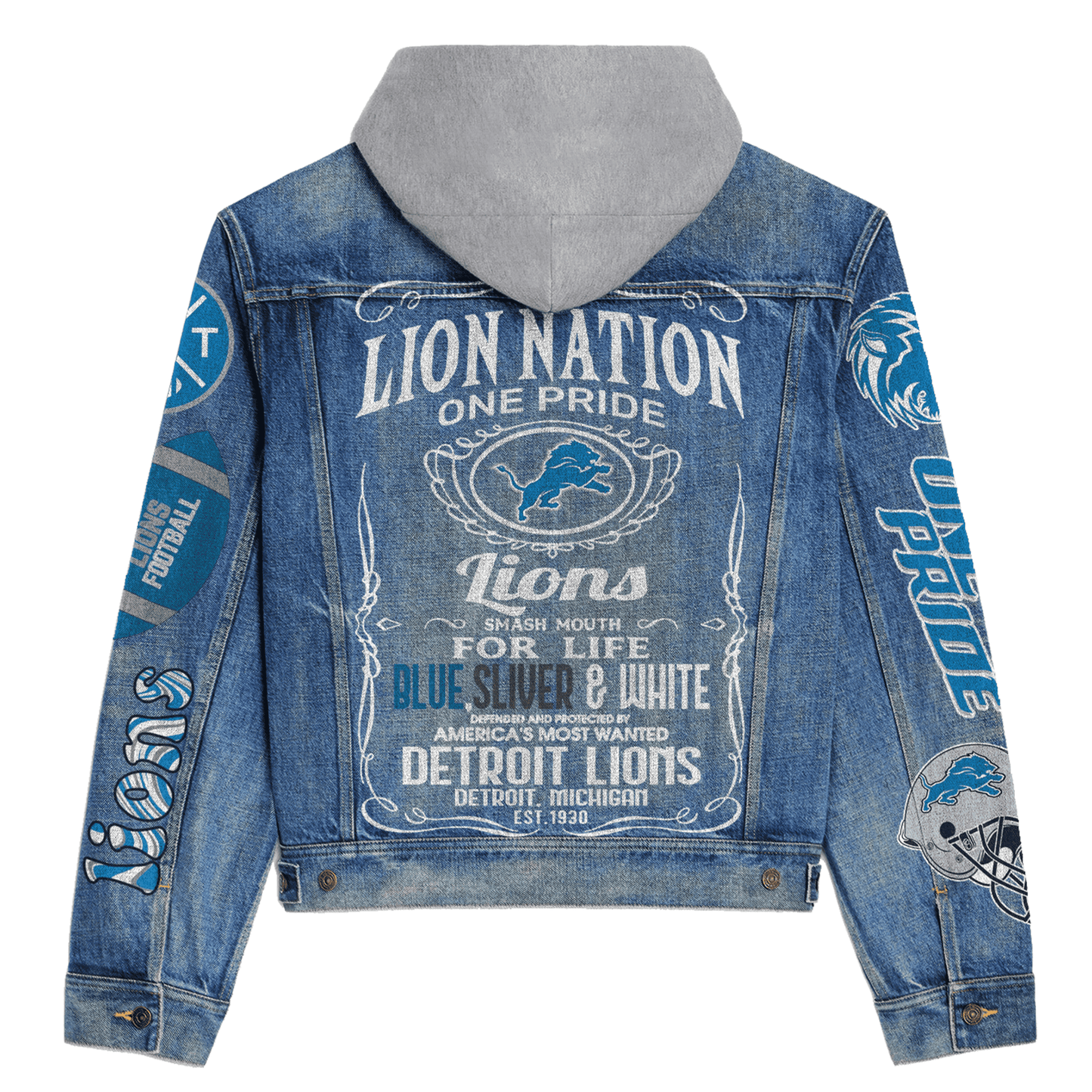 Detroit Lions Premium Hooded Denim Jacket New Collection AZBTHDJ000112
