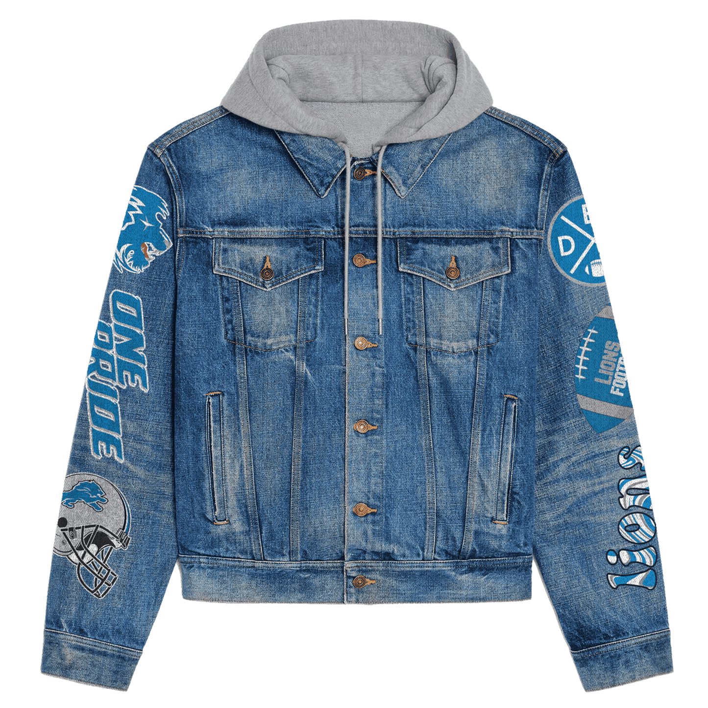 Detroit Lions Premium Hooded Denim Jacket New Collection AZBTHDJ000112
