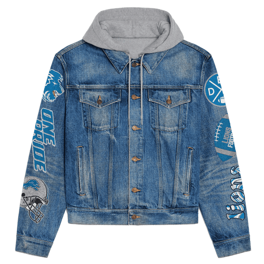 Detroit Lions Premium Hooded Denim Jacket New Collection AZBTHDJ000112