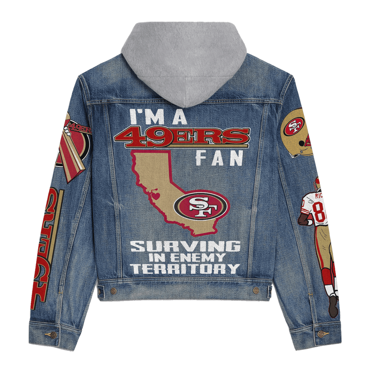 San Francisco 49ers Premium Hooded Denim Jacket New Collection AZBTHDJ000114