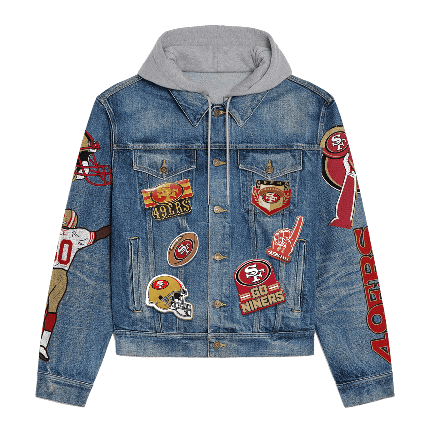 San Francisco 49ers Premium Hooded Denim Jacket New Collection AZBTHDJ000114