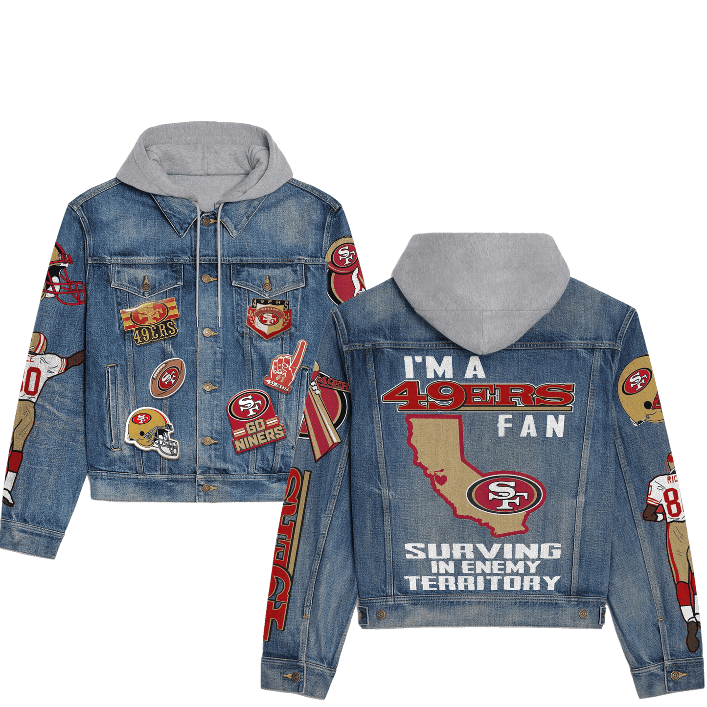 San Francisco 49ers Premium Hooded Denim Jacket New Collection AZBTHDJ000114