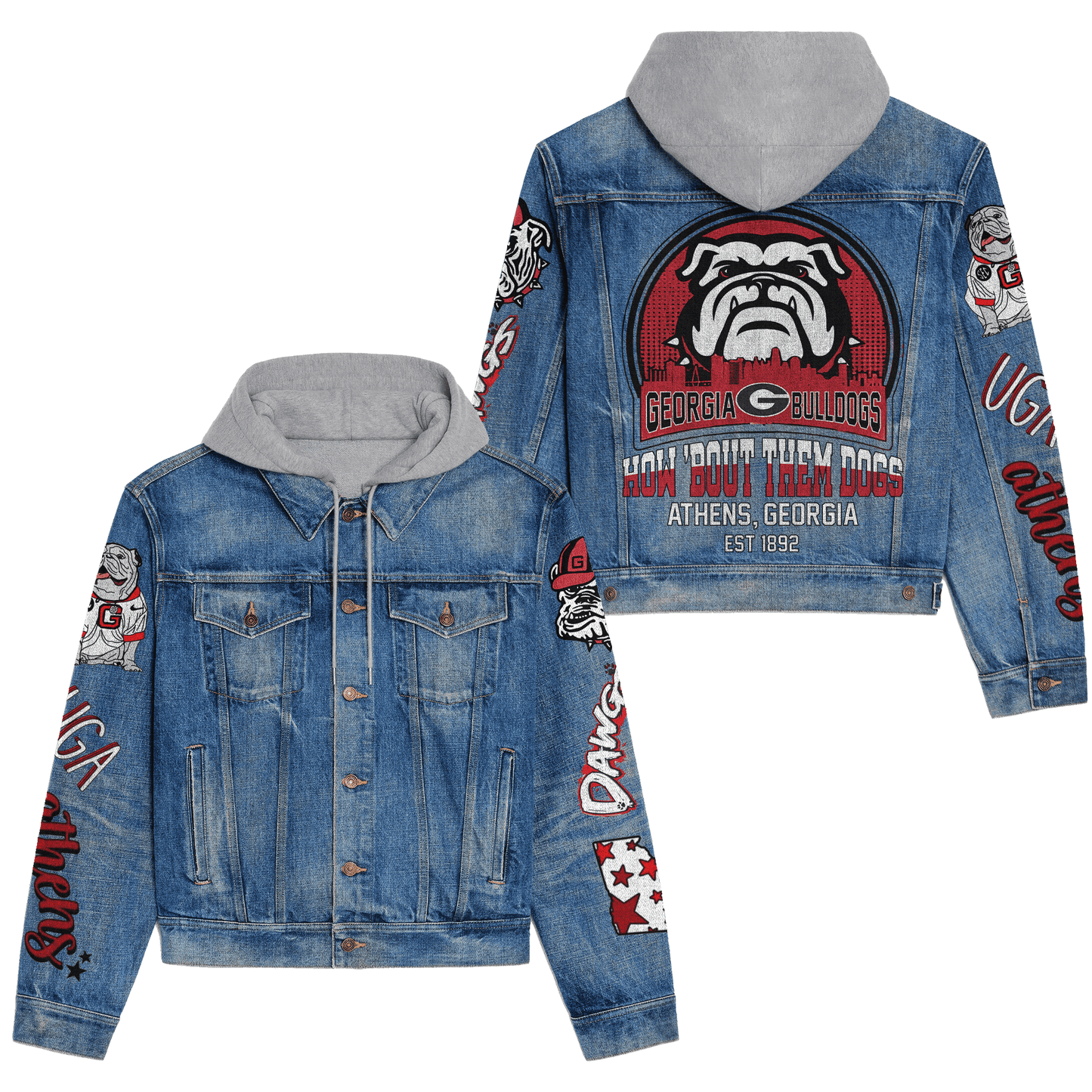 Georgia Bulldogs  Premium Hooded Denim Jacket New Collection AZBTHDJ000357