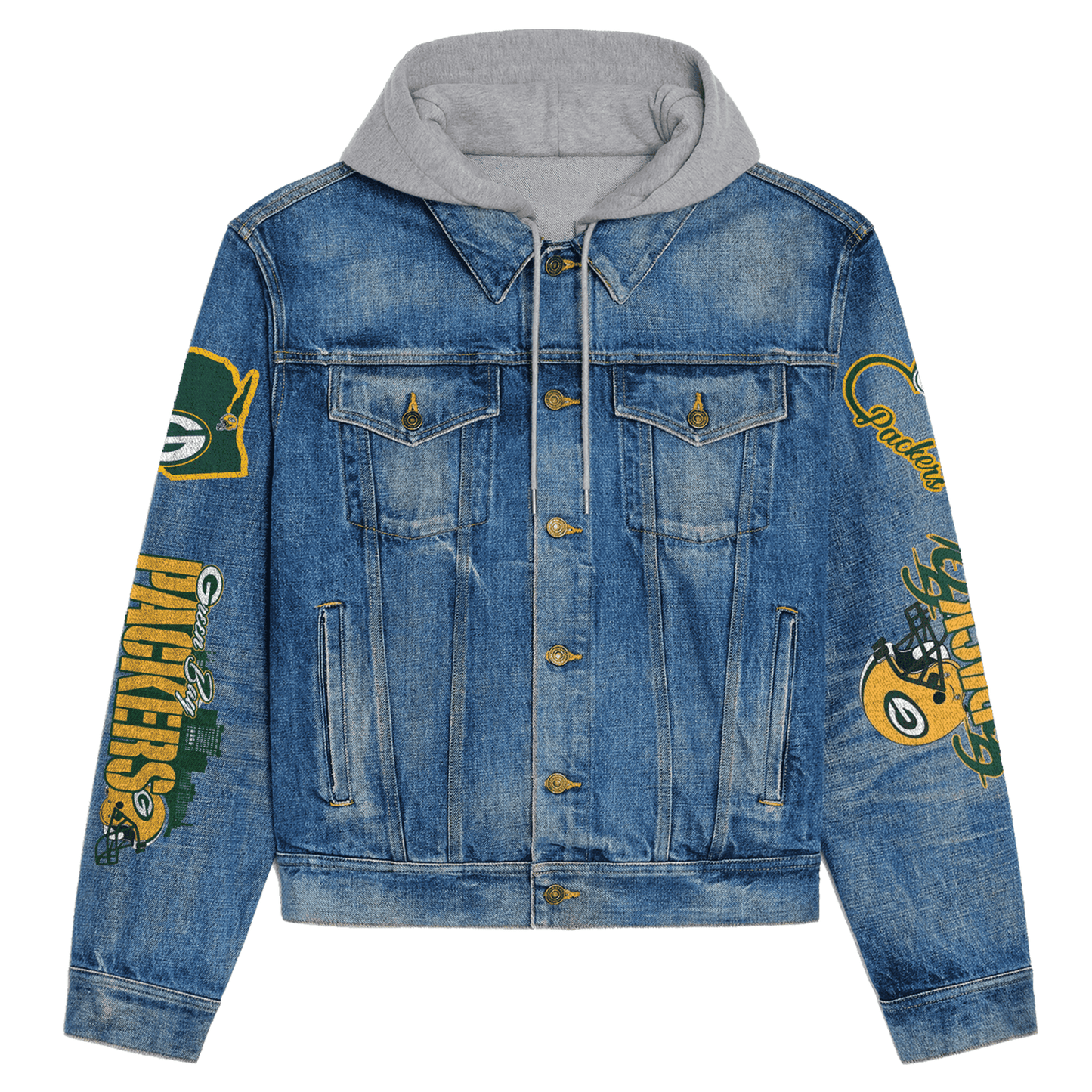 Green Bay Packers Premium Hooded Denim Jacket New Collection AZBTHDJ000117