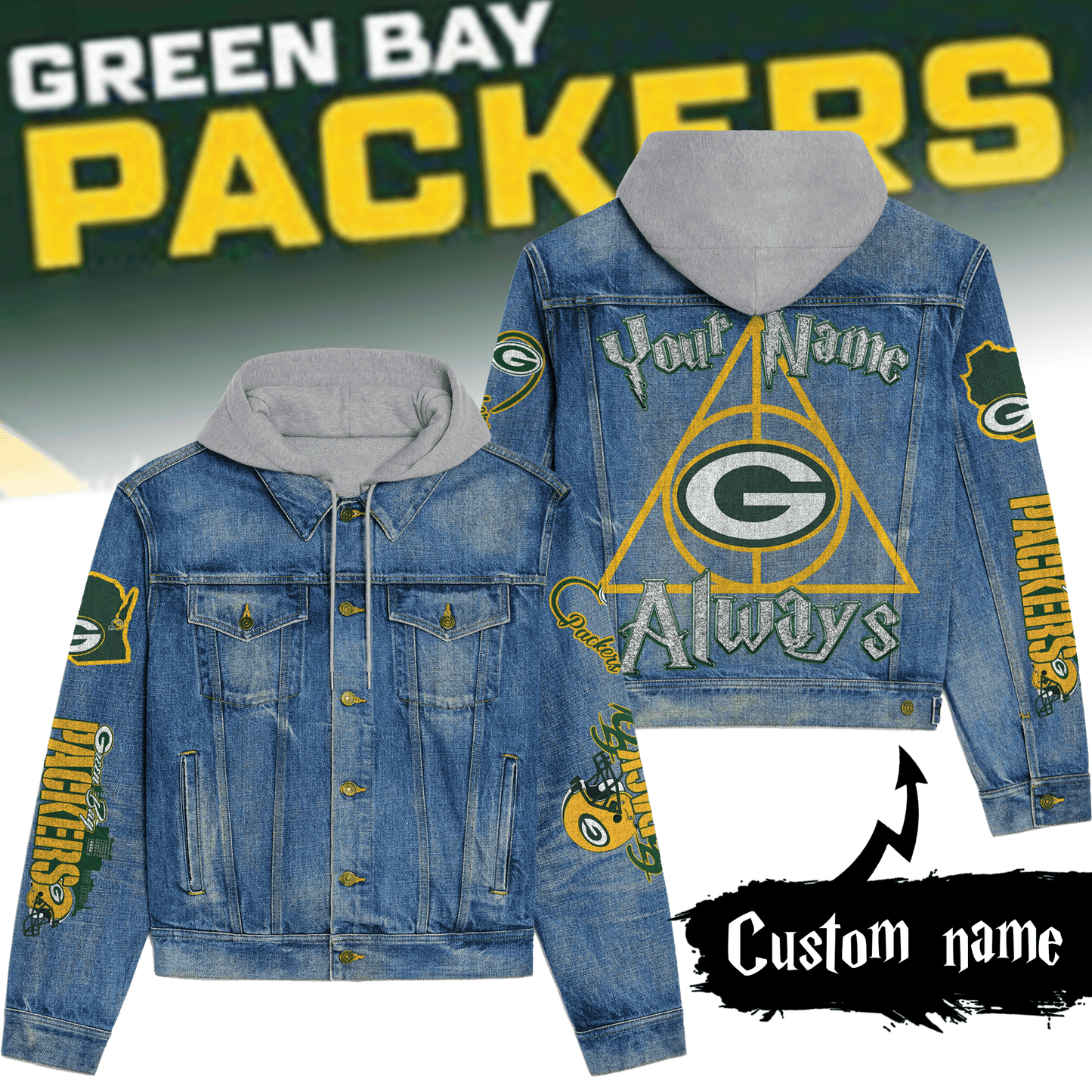 Green Bay Packers Premium Hooded Denim Jacket New Collection AZBTHDJ000117