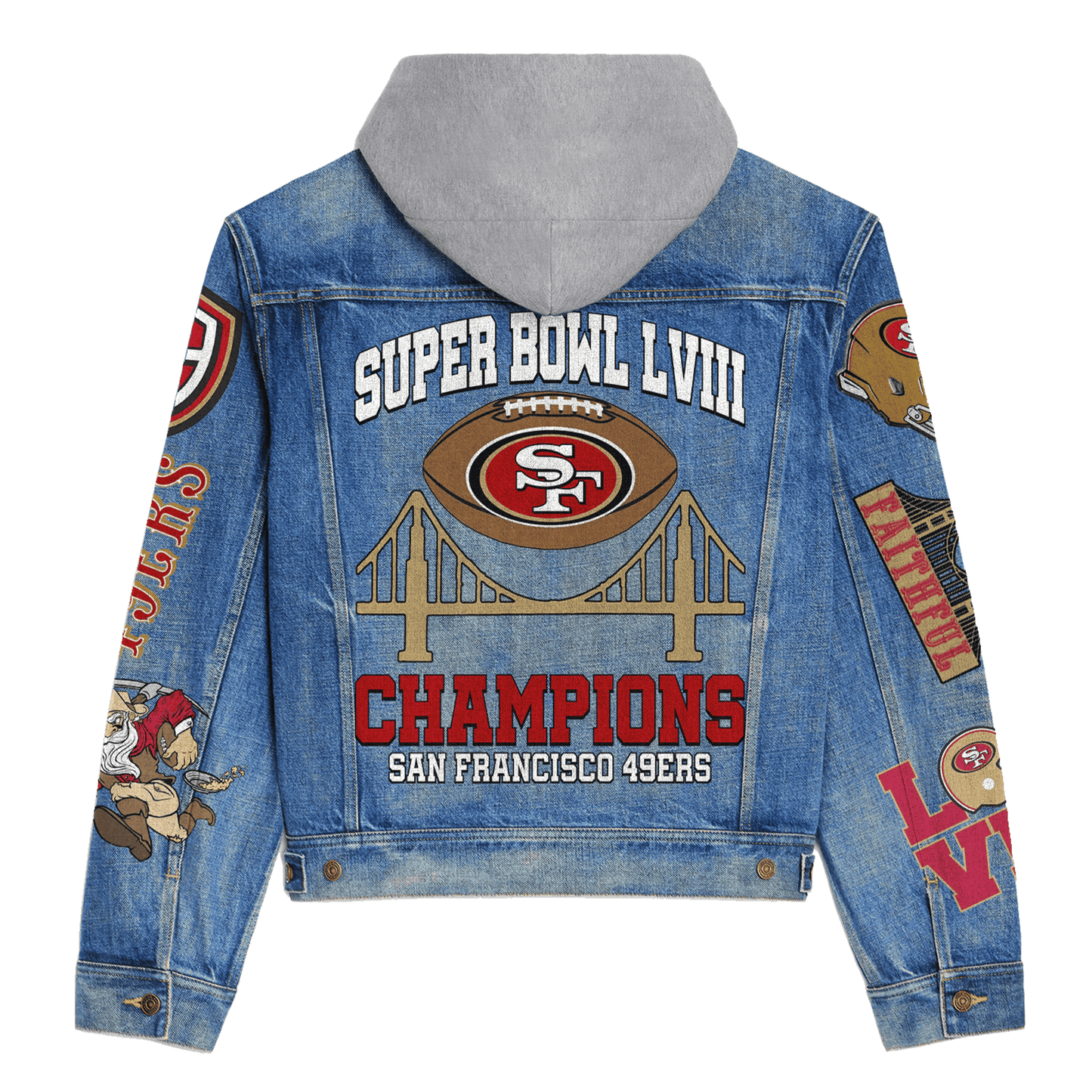 San Francisco 49ers Premium Hooded Denim Jacket New Collection AZBTHDJ000118