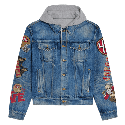 San Francisco 49ers Premium Hooded Denim Jacket New Collection AZBTHDJ000118