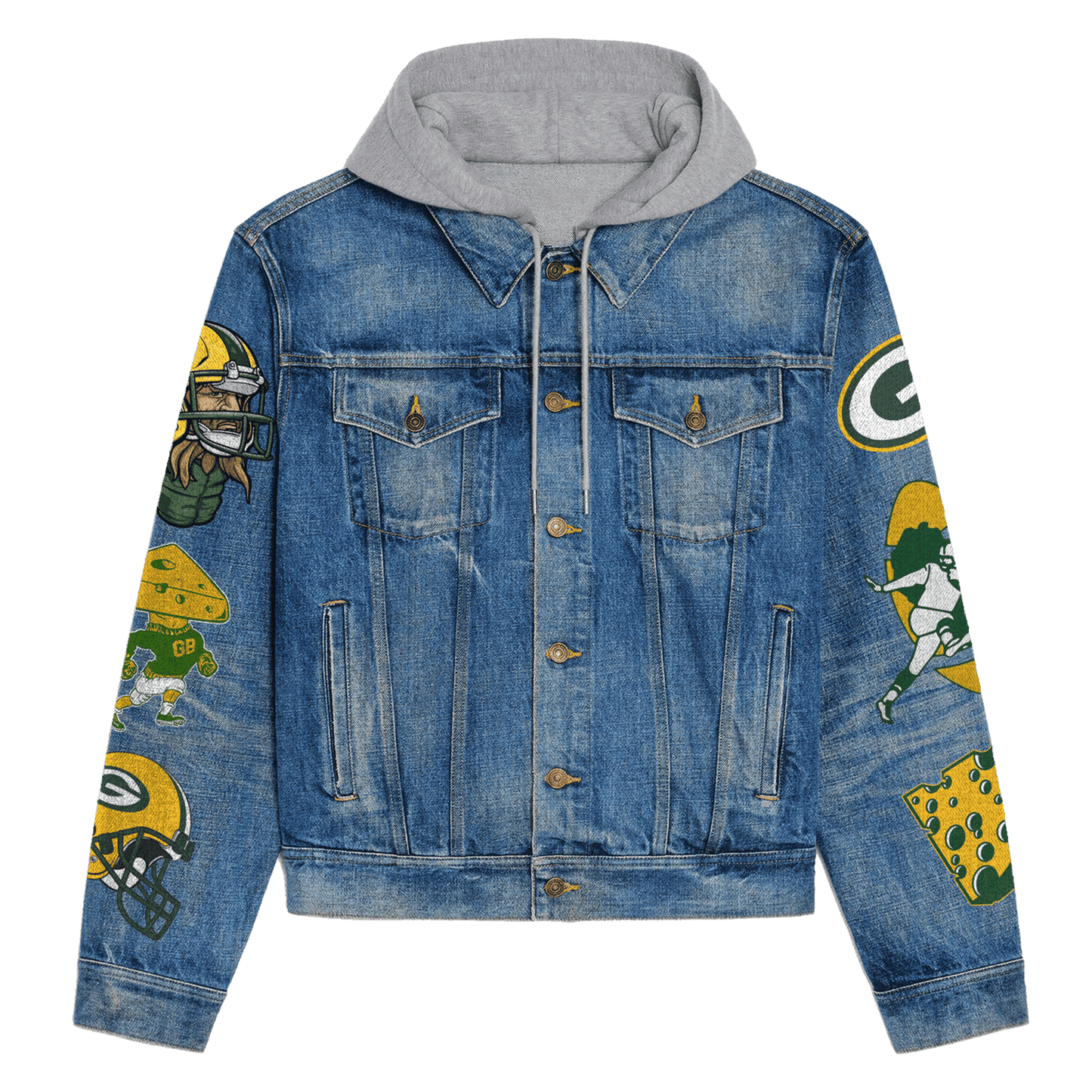 Green Bay Packers Premium Hooded Denim Jacket New Collection AZBTHDJ000119