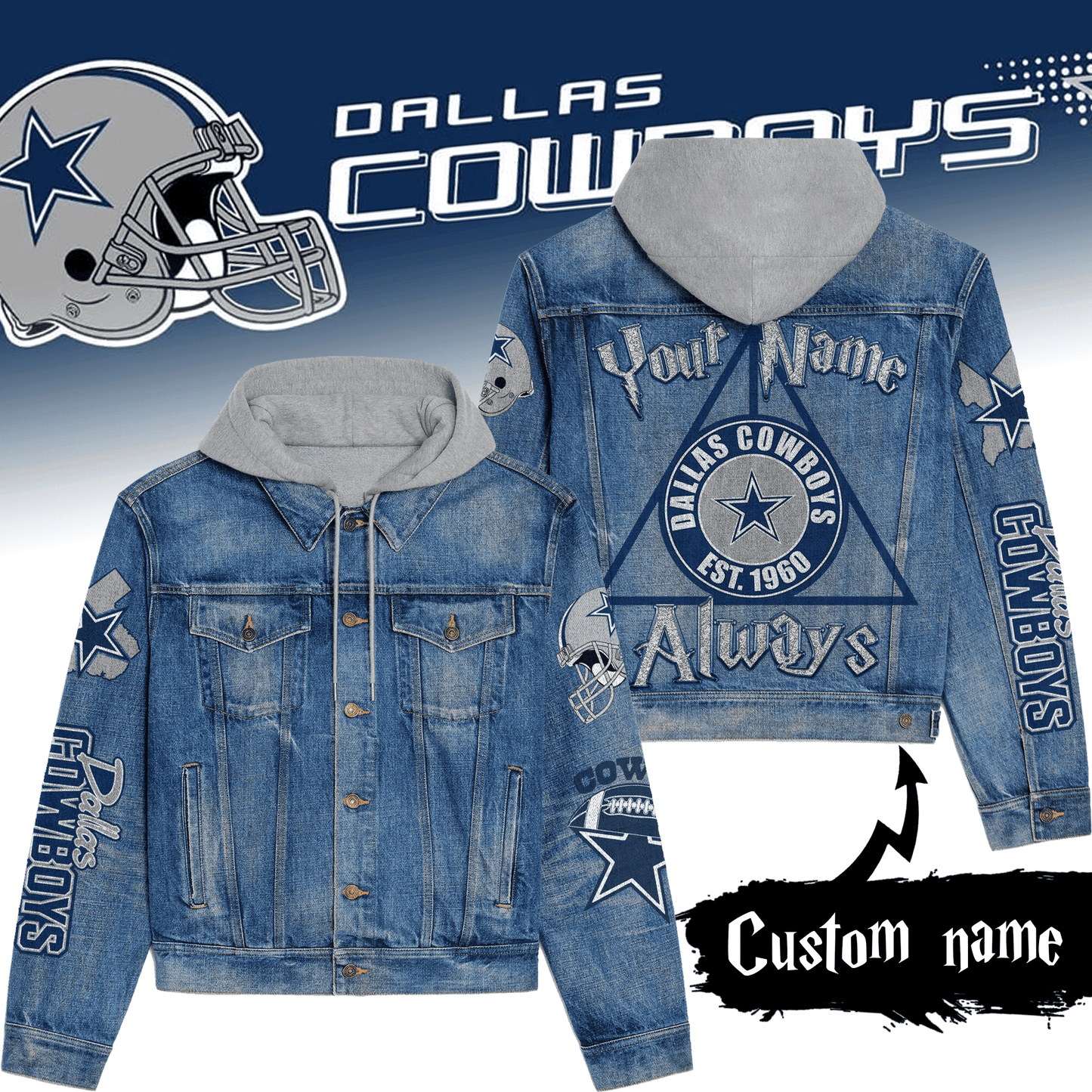 Dallas Cowboys Premium Hooded Denim Jacket New Collection AZBTHDJ000121