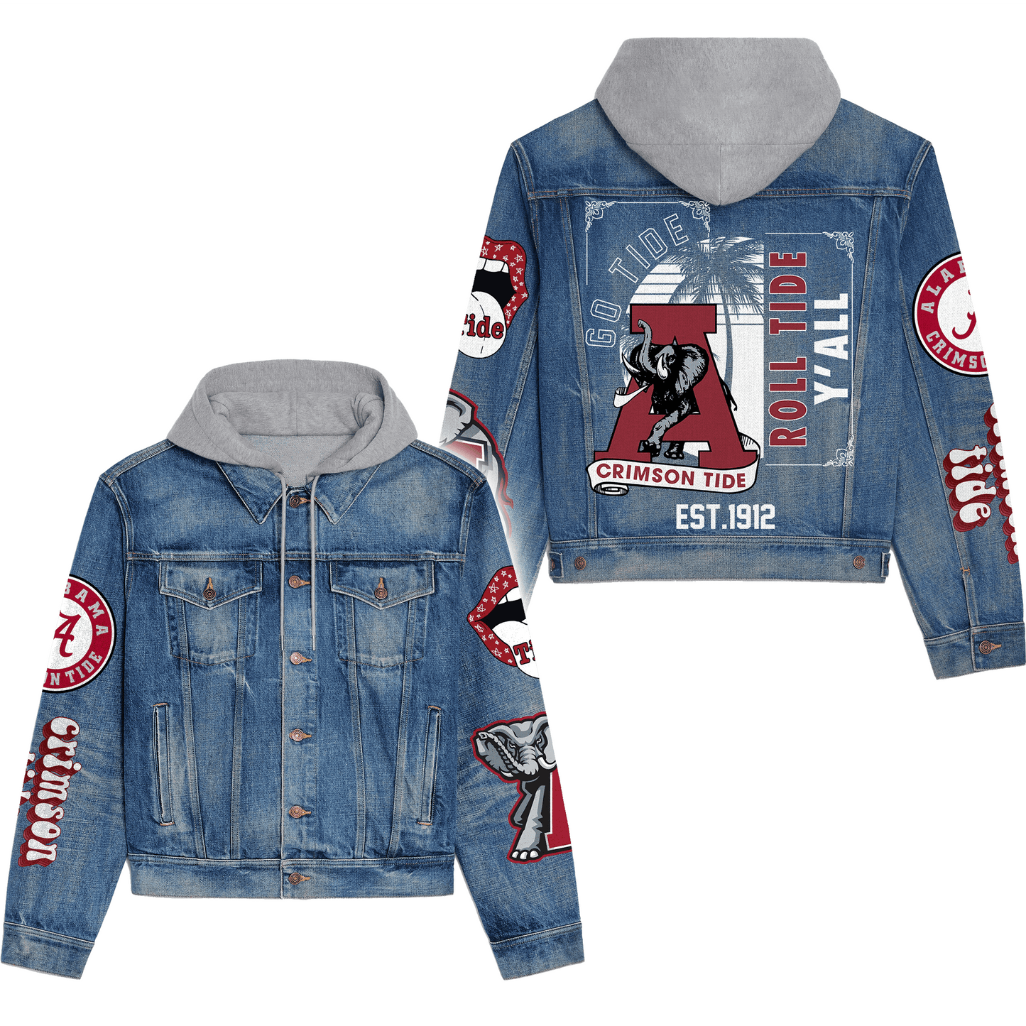 Abama Crimson Tide Premium Hooded Denim Jacket New Collection AZBTHDJ000359