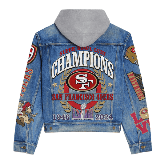 San Francisco 49ers Premium Hooded Denim Jacket New Collection AZBTHDJ000124