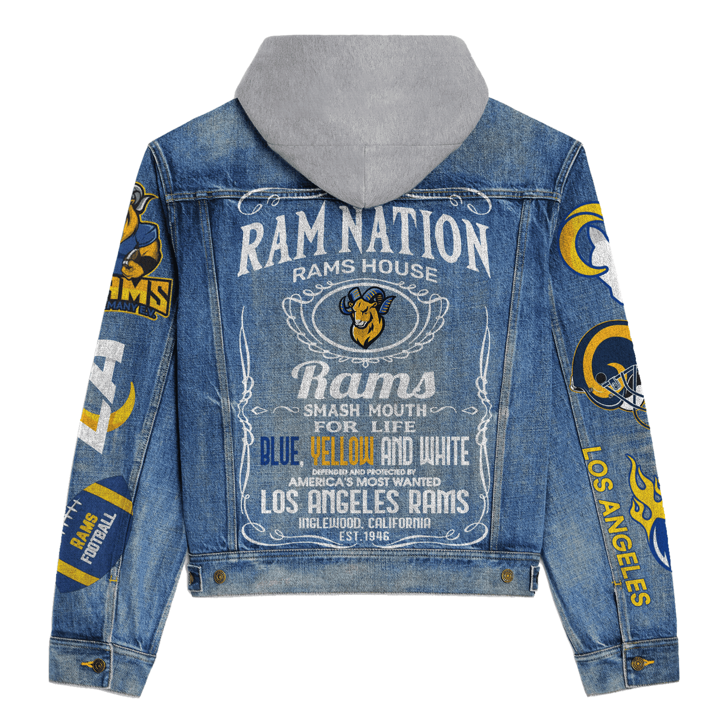 Los Angeles Rams Premium Hooded Denim Jacket New Collection AZBTHDJ000143