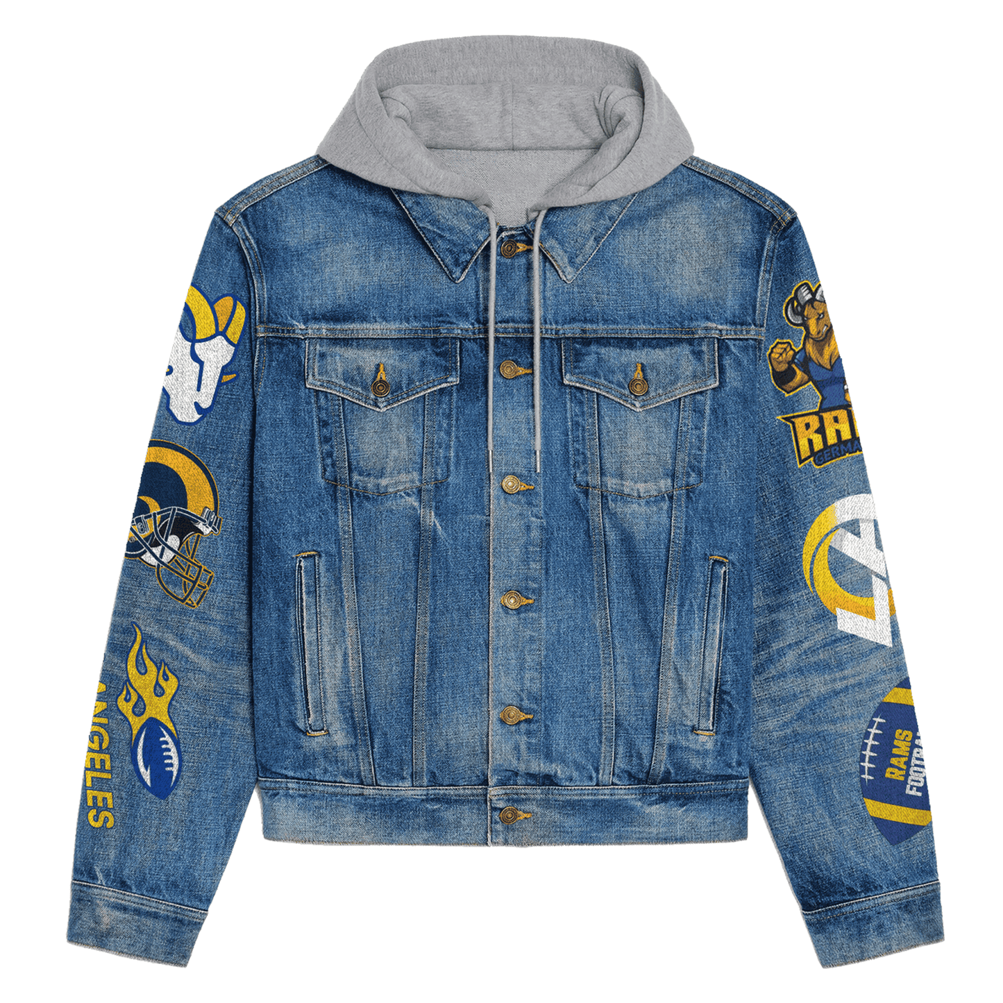 Los Angeles Rams Premium Hooded Denim Jacket New Collection AZBTHDJ000143
