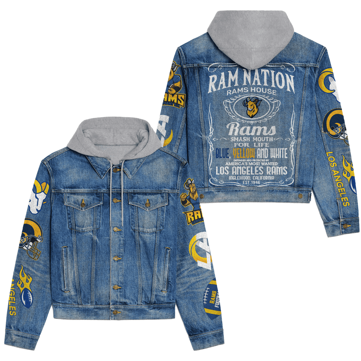 Los Angeles Rams Premium Hooded Denim Jacket New Collection AZBTHDJ000143