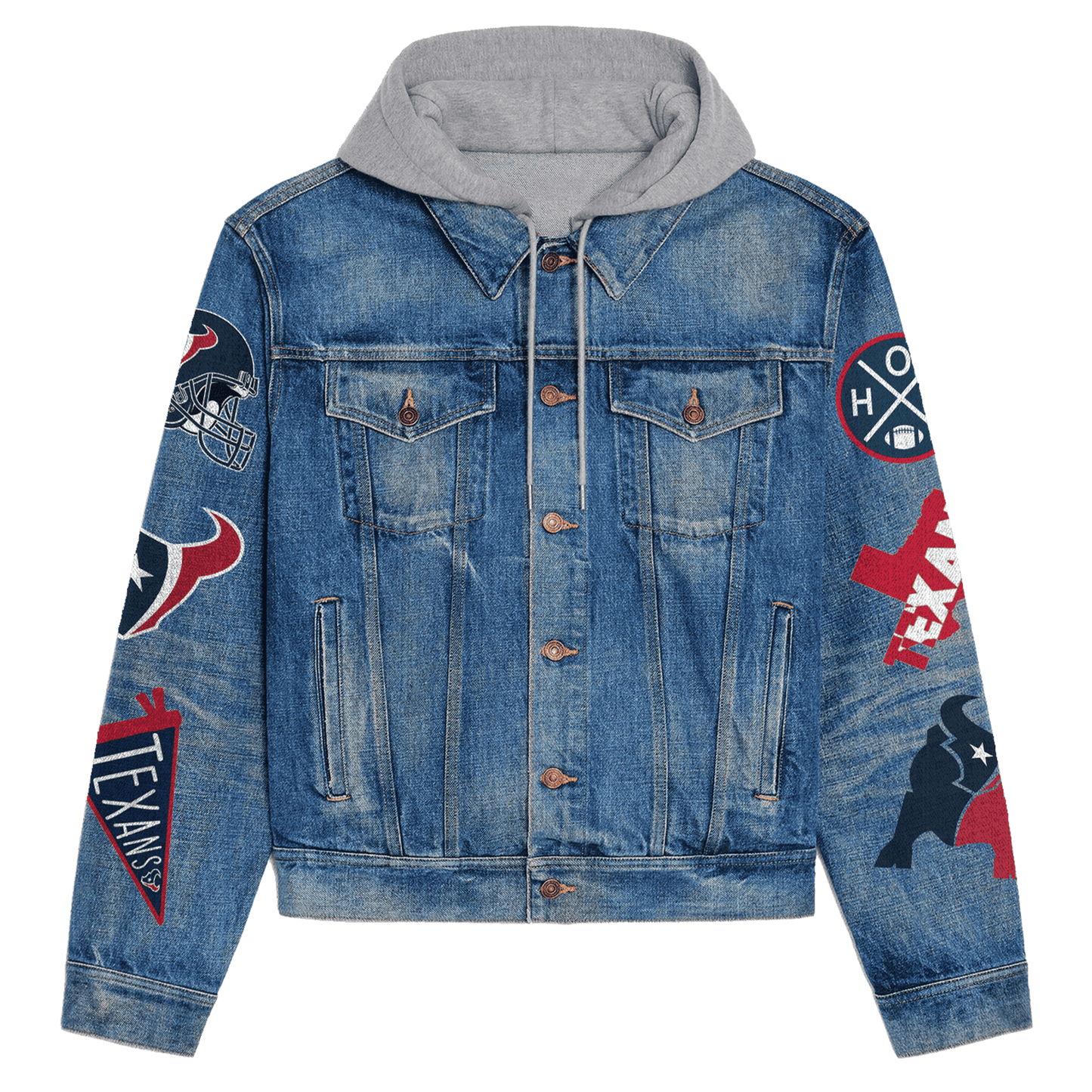 Houston Texans Premium Hooded Denim Jacket New Collection AZBTHDJ000141