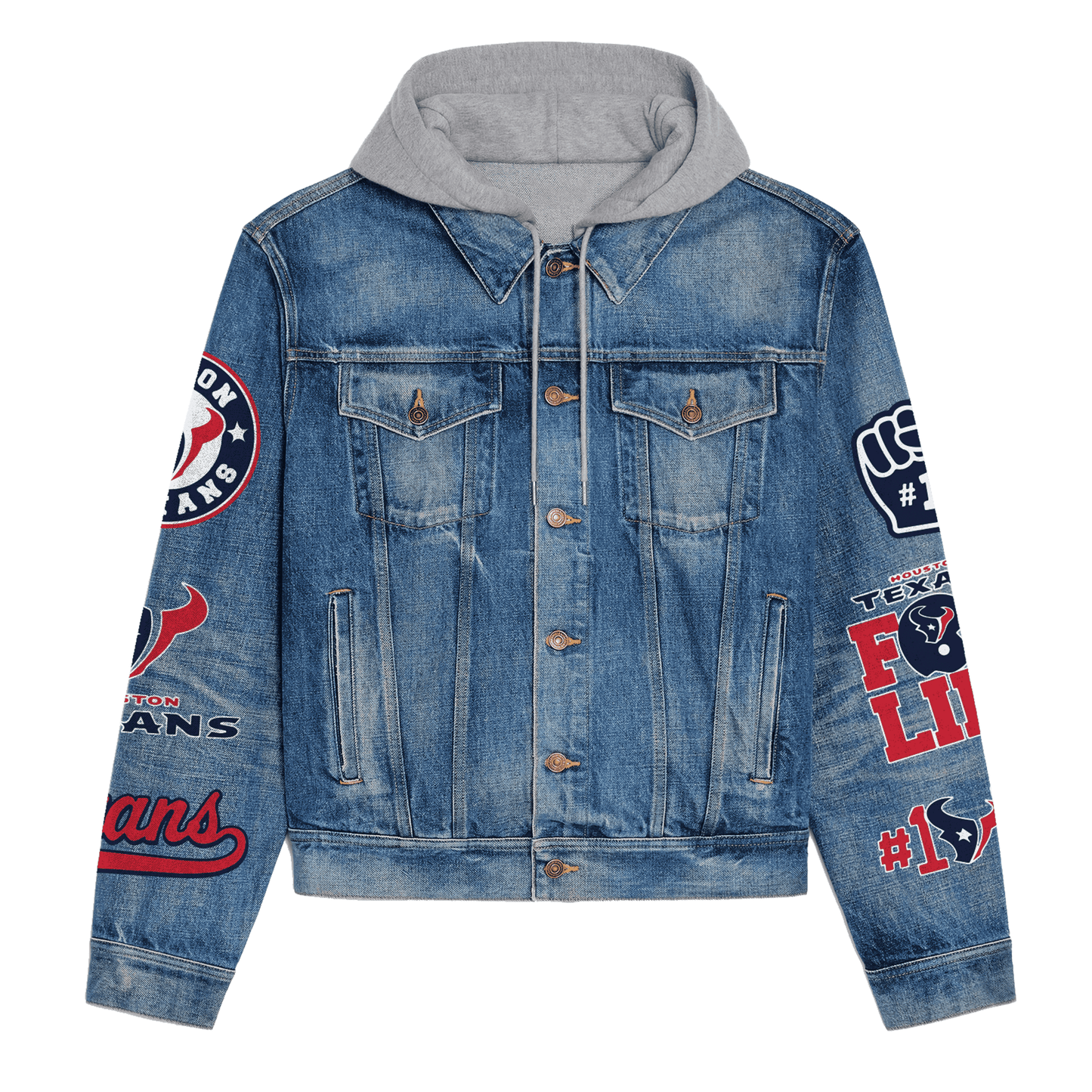 Houston Texans Premium Hooded Denim Jacket New Collection AZBTHDJ000147