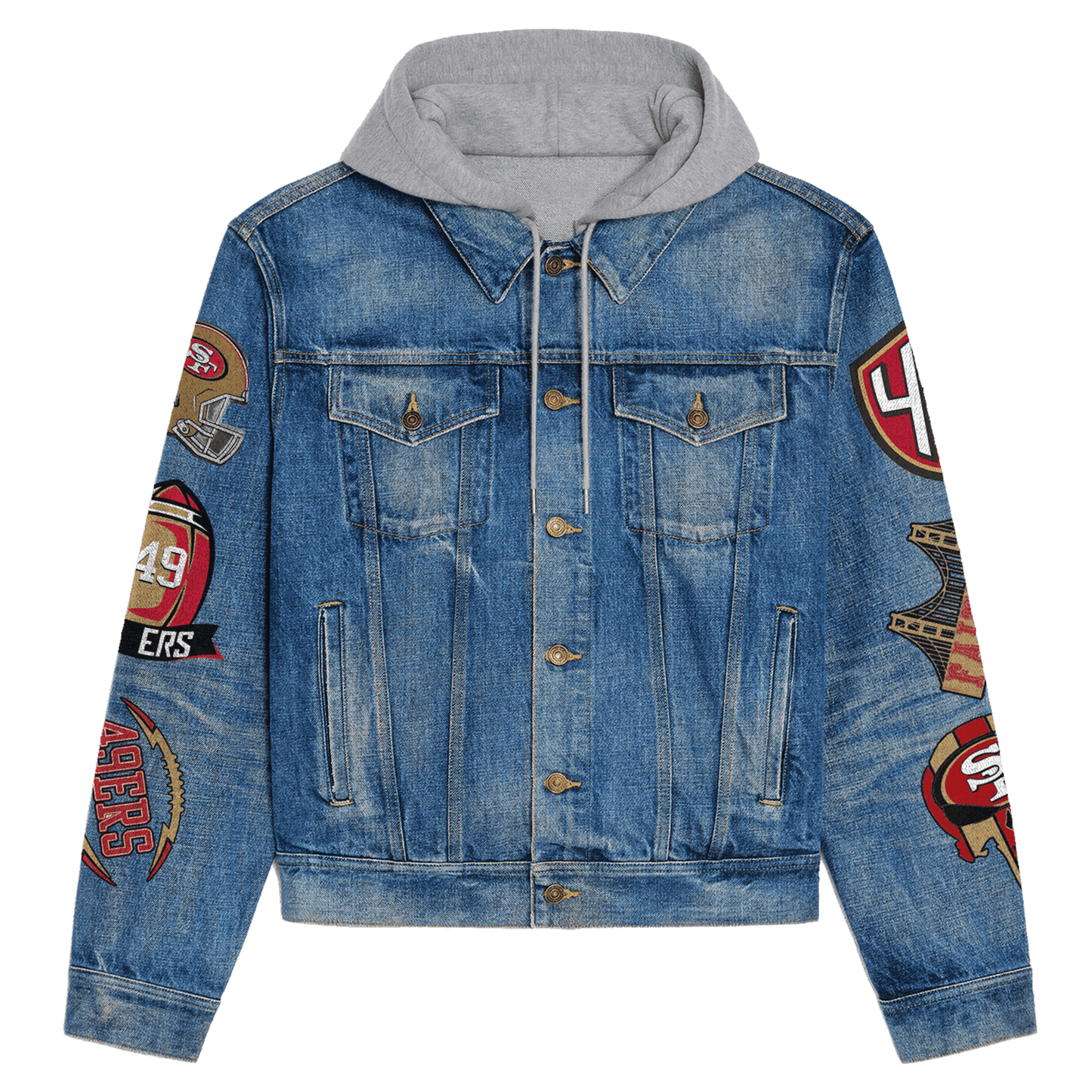 San Francisco 49ers Premium Hooded Denim Jacket New Collection AZBTHDJ000145