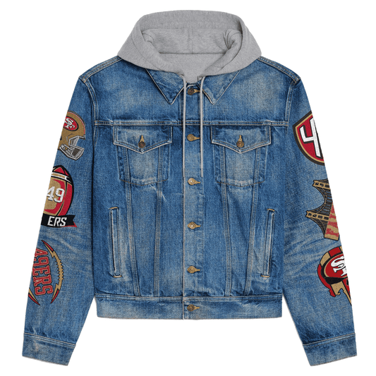 San Francisco 49ers Premium Hooded Denim Jacket New Collection AZBTHDJ000145