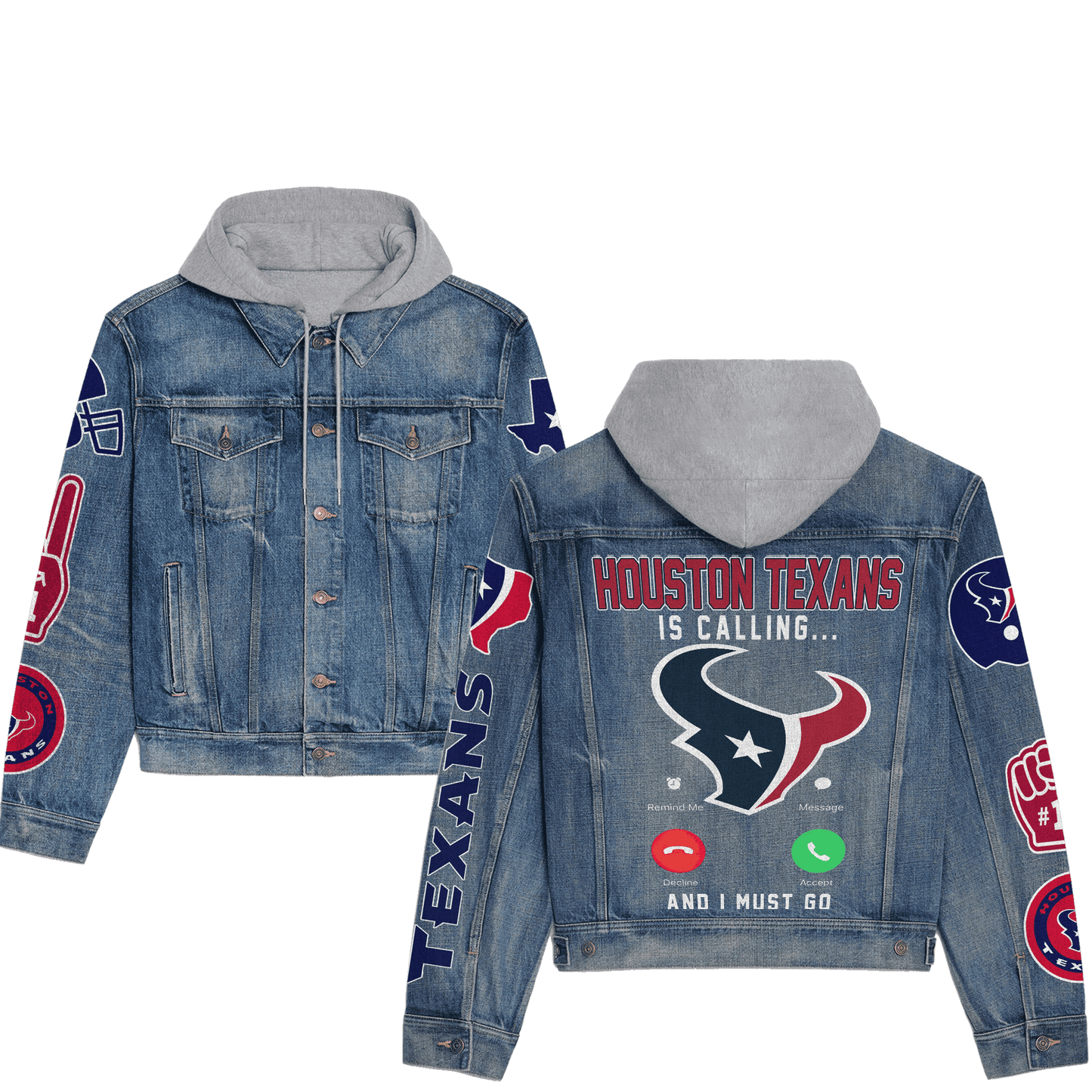 Houston Texans Premium Hooded Denim Jacket New Collection AZBTHDJ000146