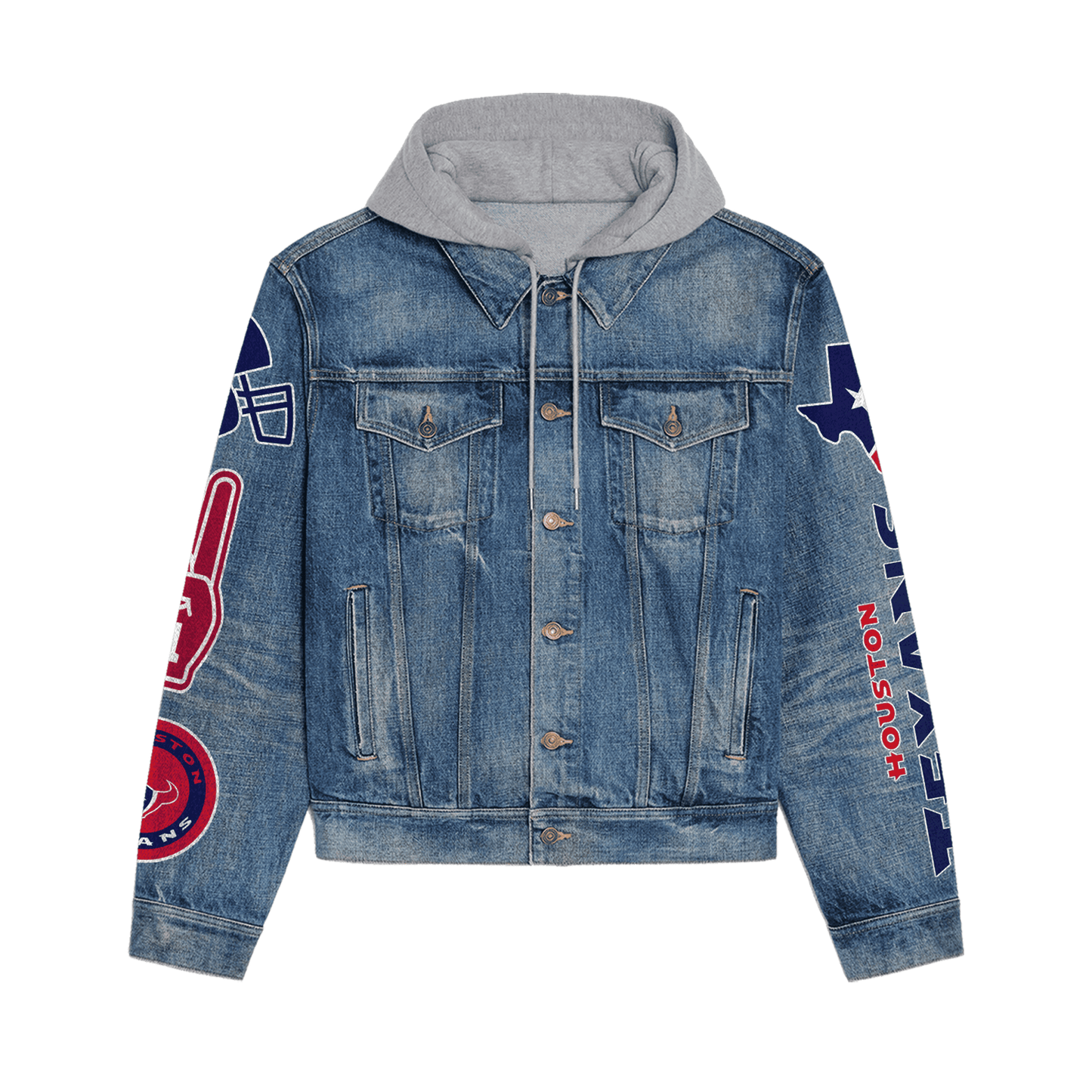 Houston Texans Premium Hooded Denim Jacket New Collection AZBTHDJ000146