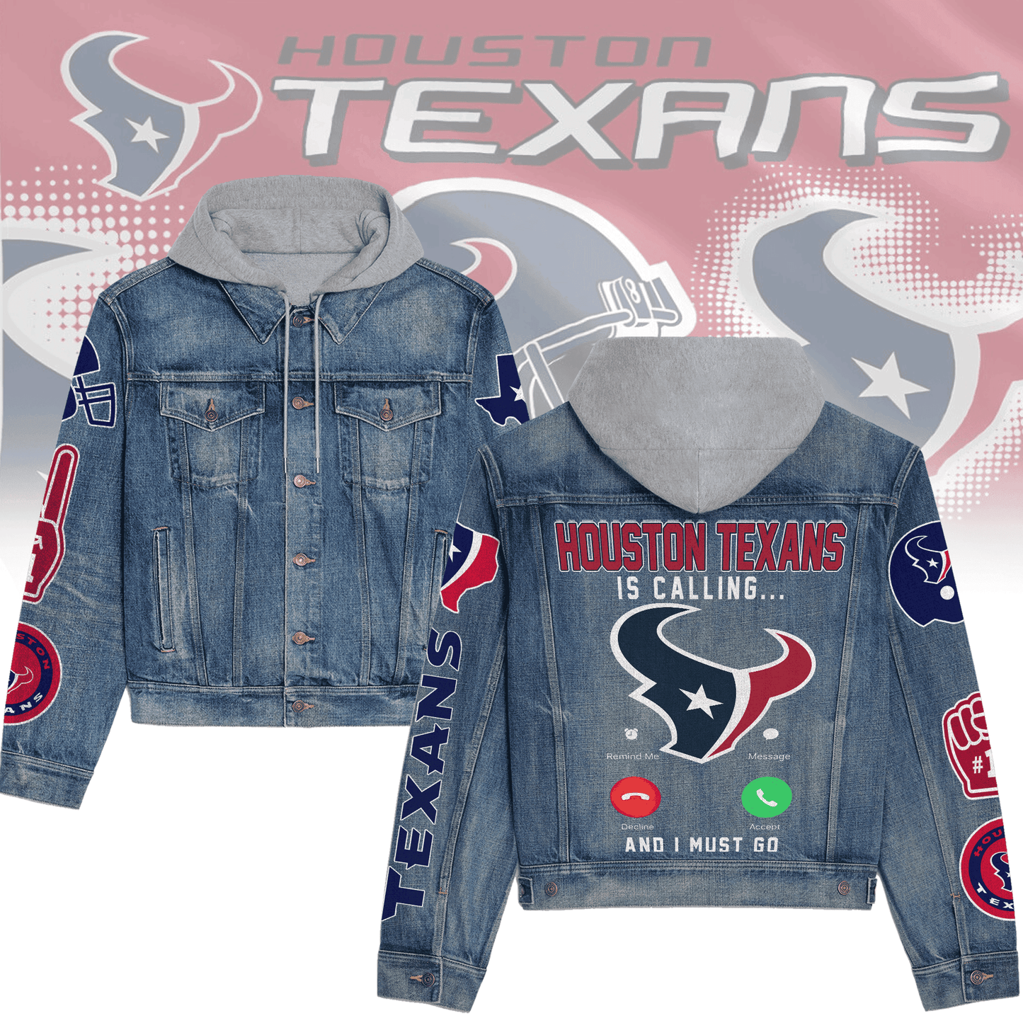 Houston Texans Premium Hooded Denim Jacket New Collection AZBTHDJ000146