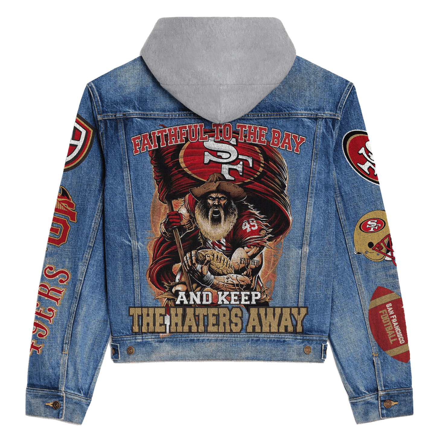 San Francisco 49ers Premium Hooded Denim Jacket New Collection AZBTHDJ000149