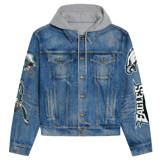 Philadelphia Eagles Premium Hooded Denim Jacket New Collection AZBTHDJ000150