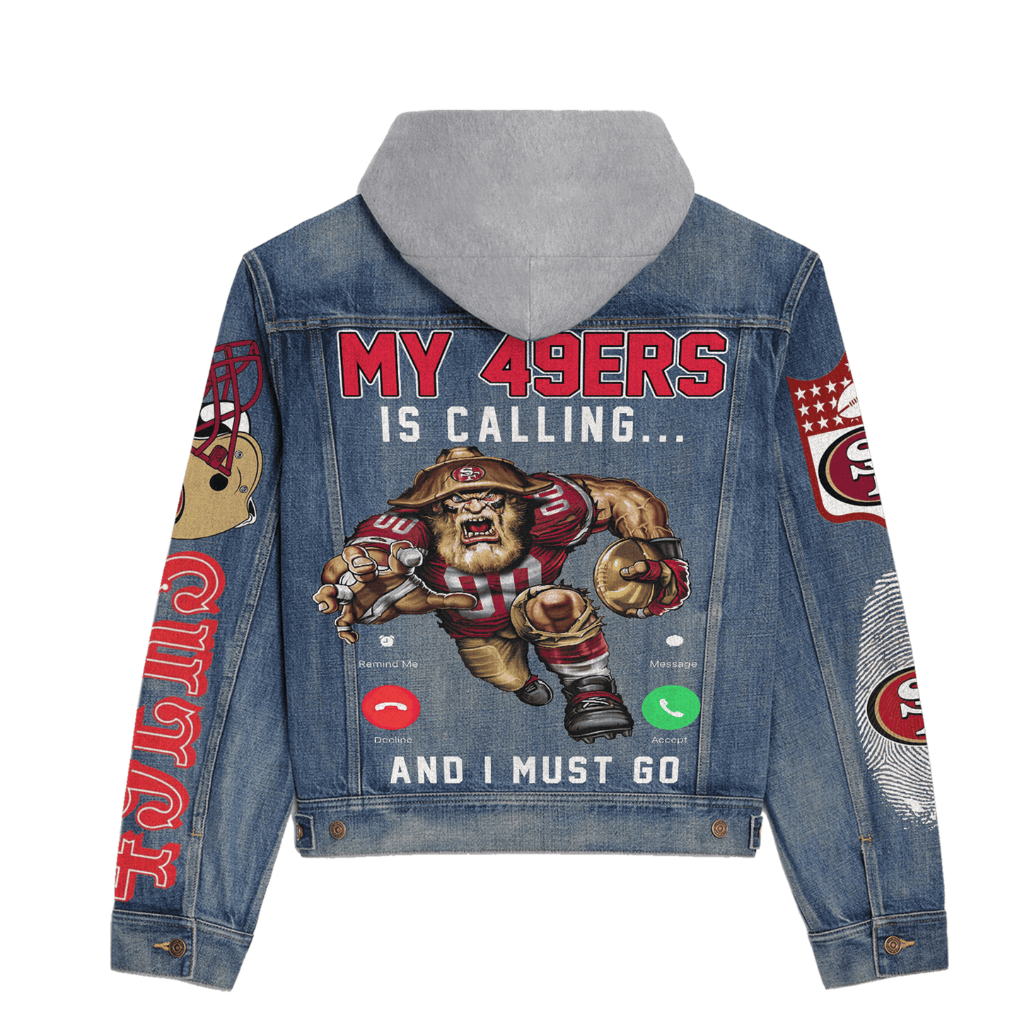 San Francisco 49ers Premium Hooded Denim Jacket New Collection AZBTHDJ000152