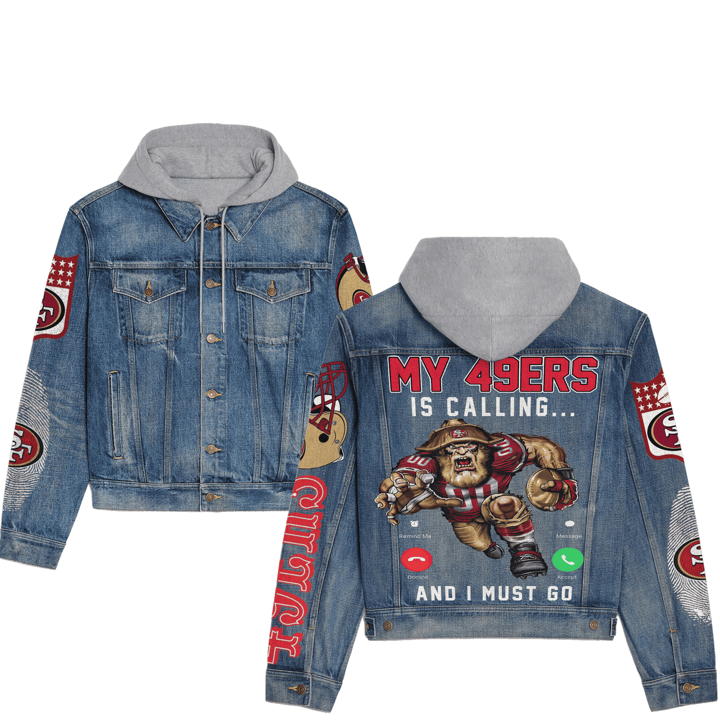 San Francisco 49ers Premium Hooded Denim Jacket New Collection AZBTHDJ000152