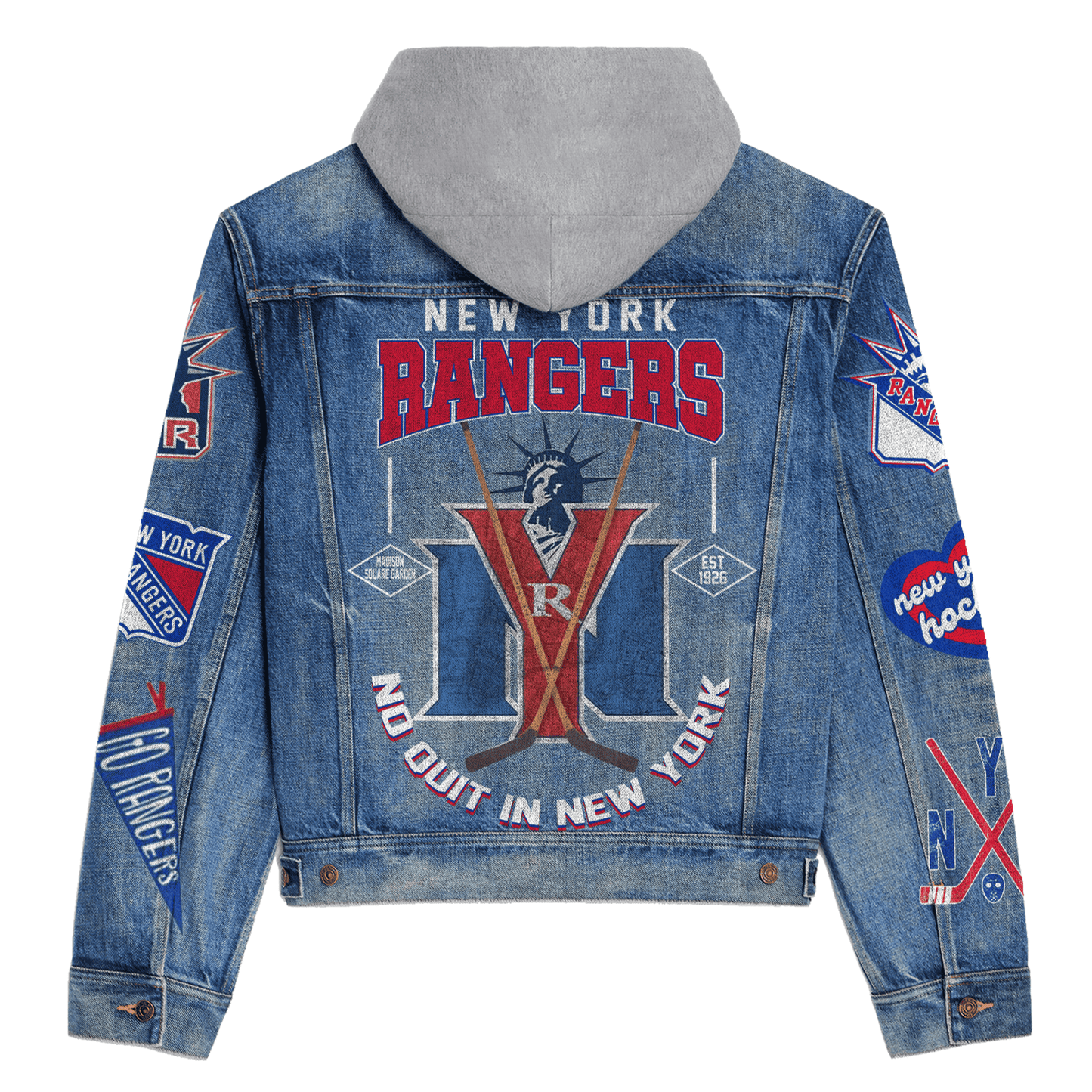 New York Rangers Premium Hooded Denim Jacket New Collection  AZBTHDJ000259
